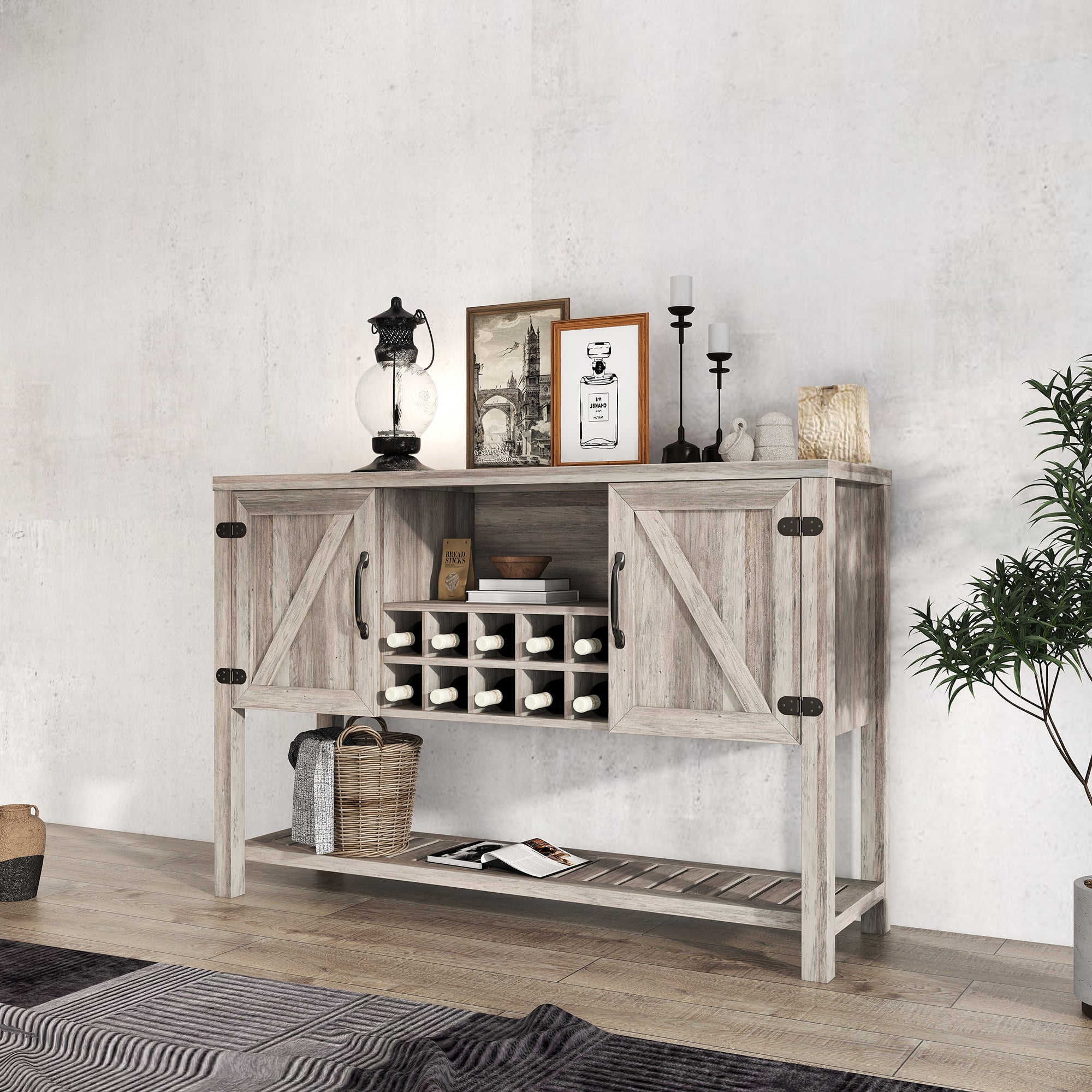 52-inch Console Storage Buffet Cabinet with Wine Racks for Dining Living Room