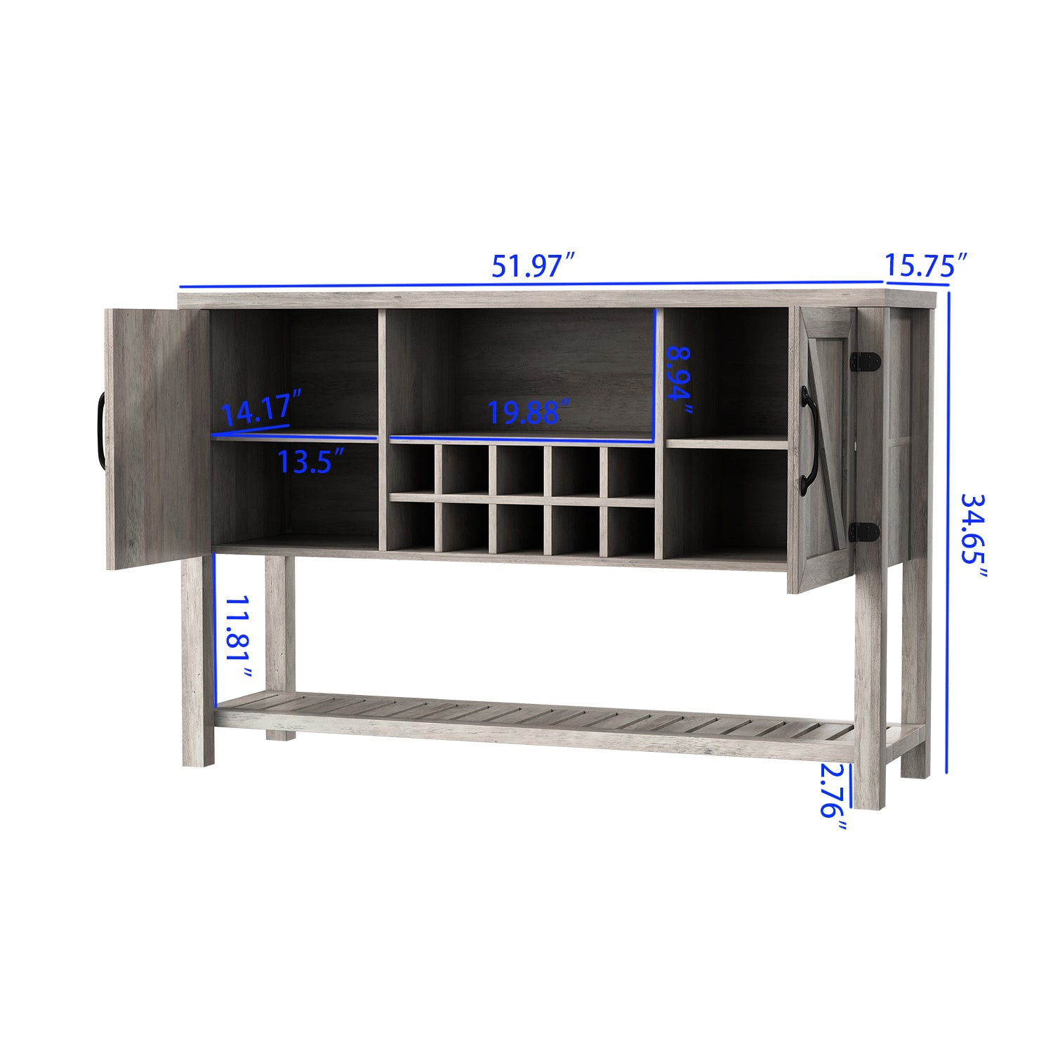 52-inch Console Storage Buffet Cabinet with Wine Racks for Dining Living Room