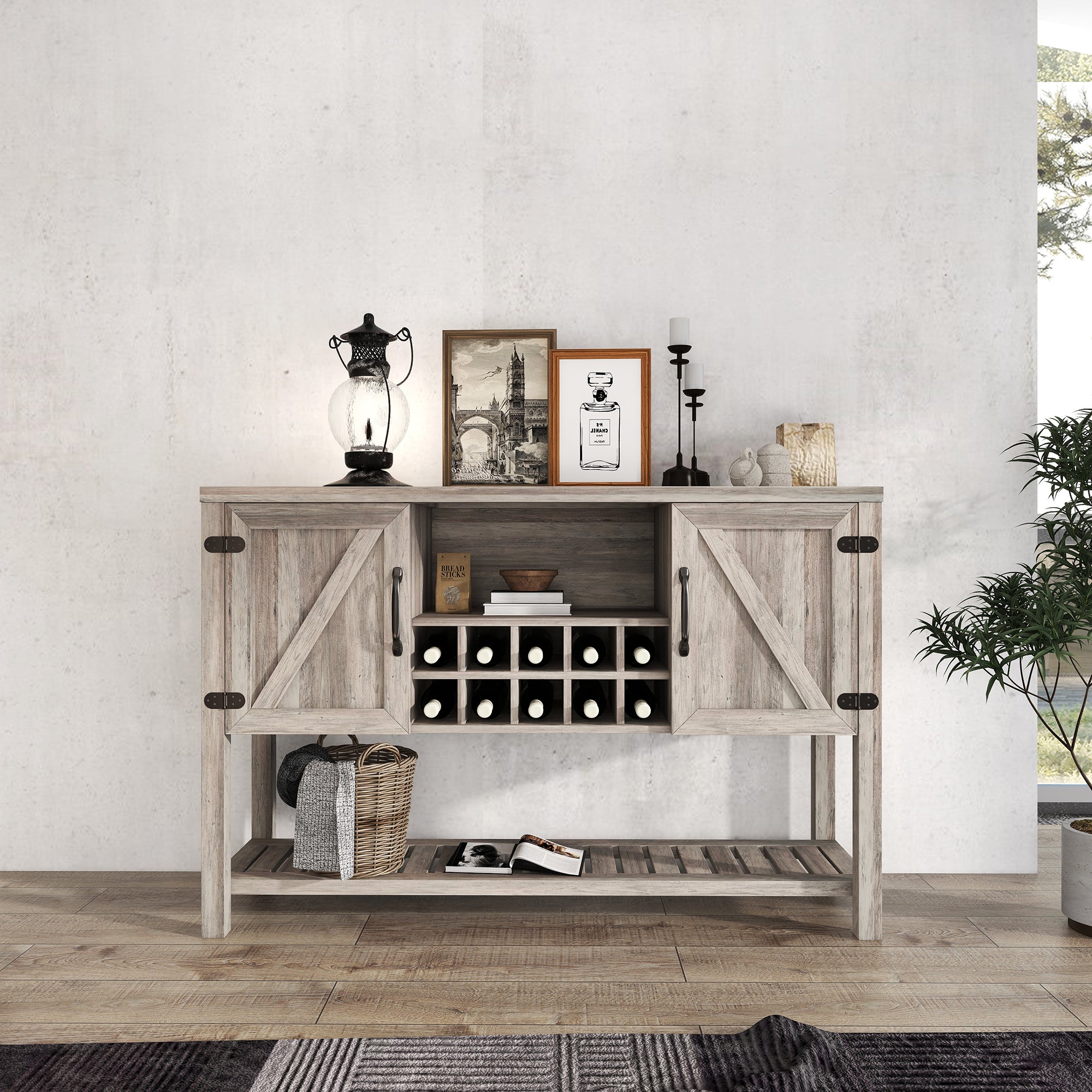 52-inch Console Storage Buffet Cabinet with Wine Racks for Dining Living Room