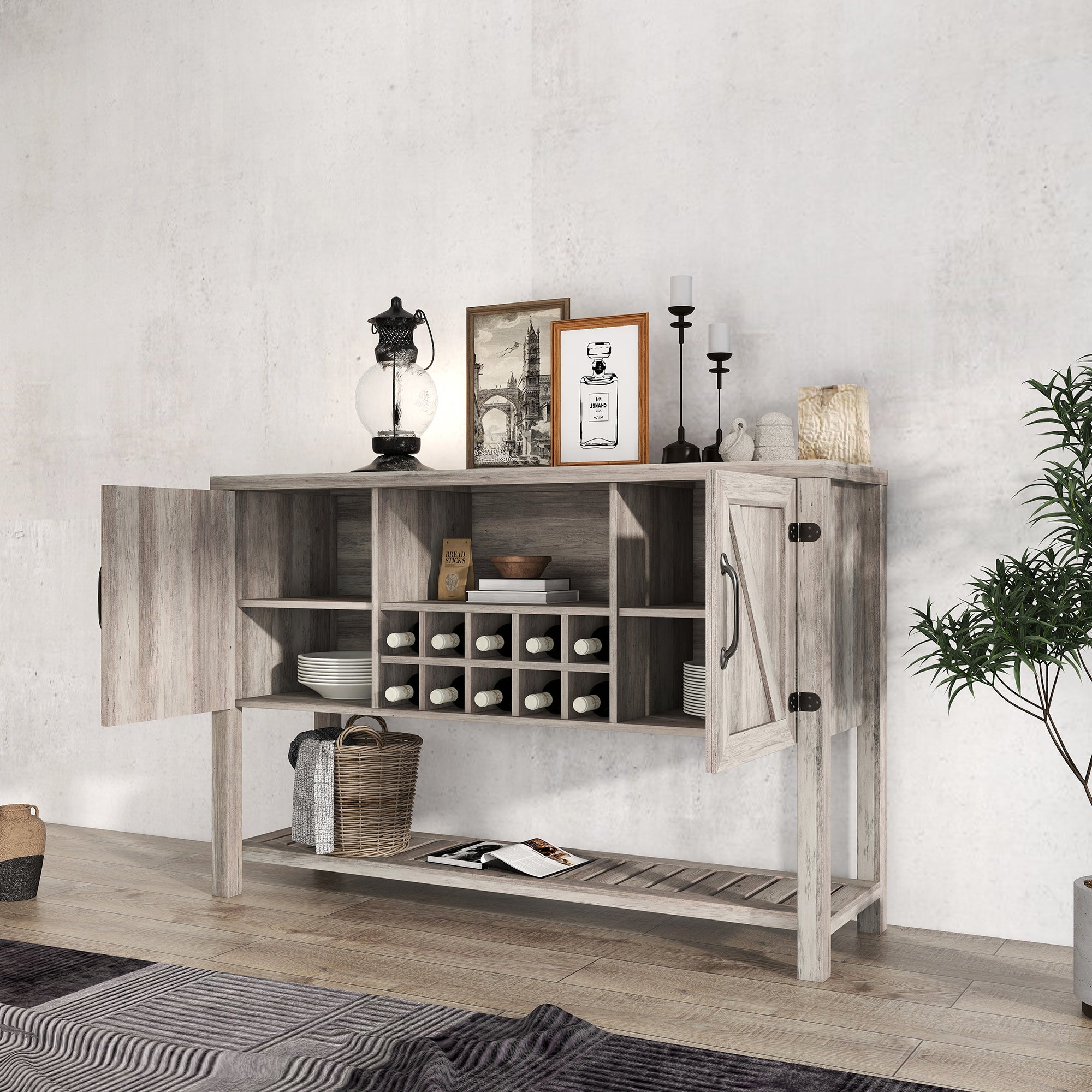 52-inch Console Storage Buffet Cabinet with Wine Racks for Dining Living Room