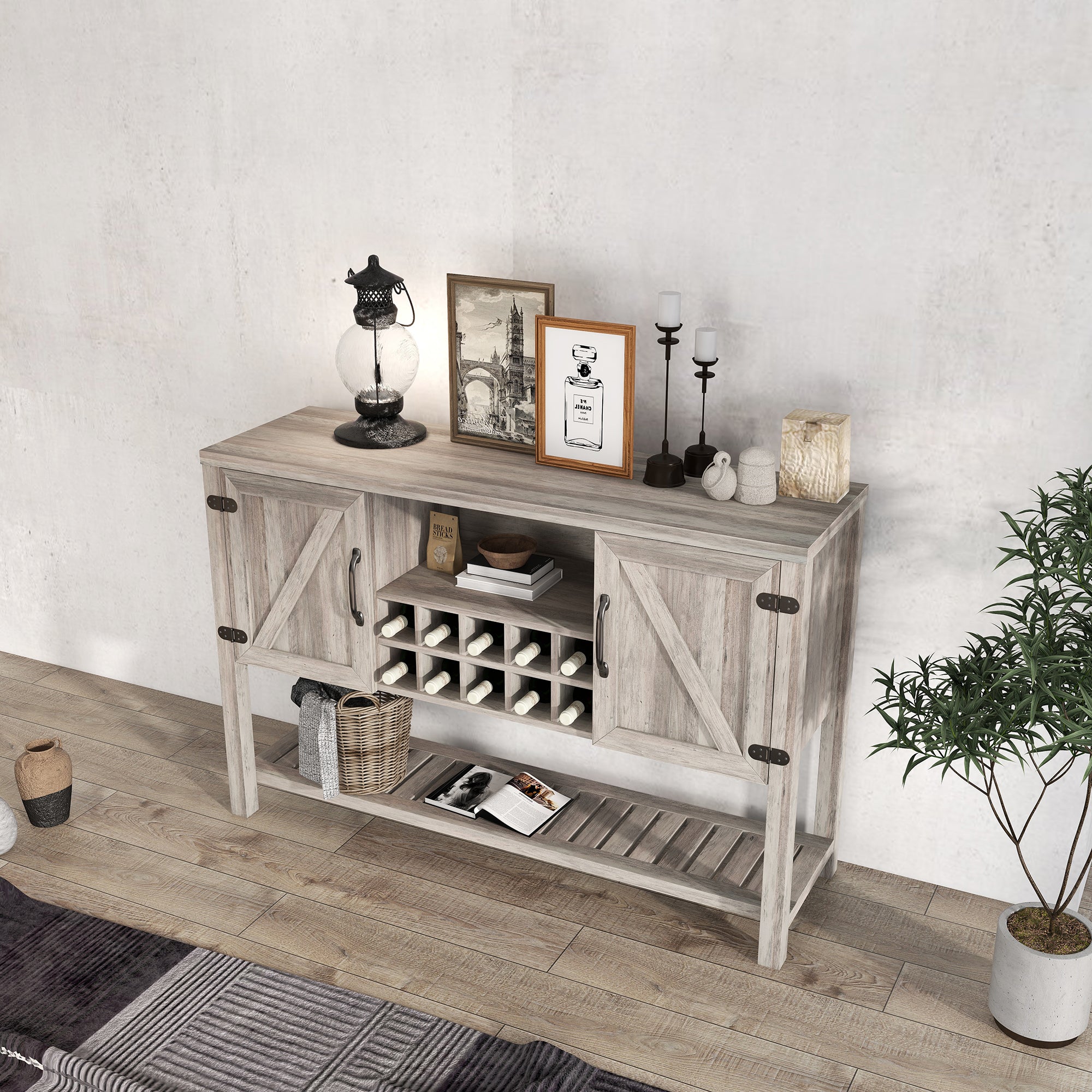 52-inch Console Storage Buffet Cabinet with Wine Racks for Dining Living Room