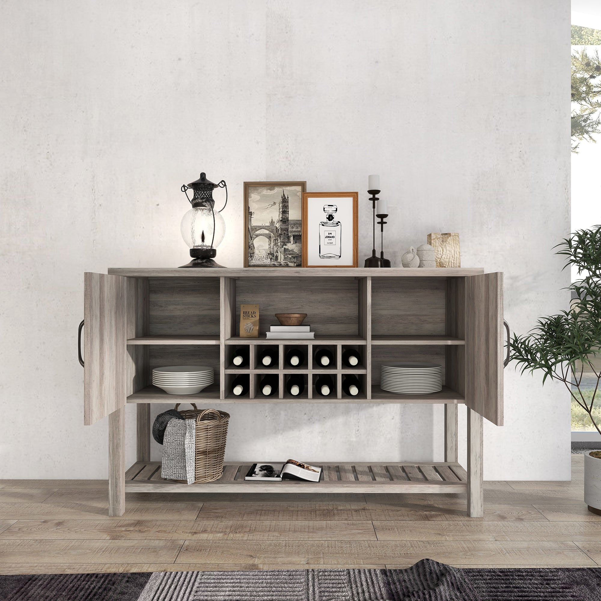 52-inch Console Storage Buffet Cabinet with Wine Racks for Dining Living Room