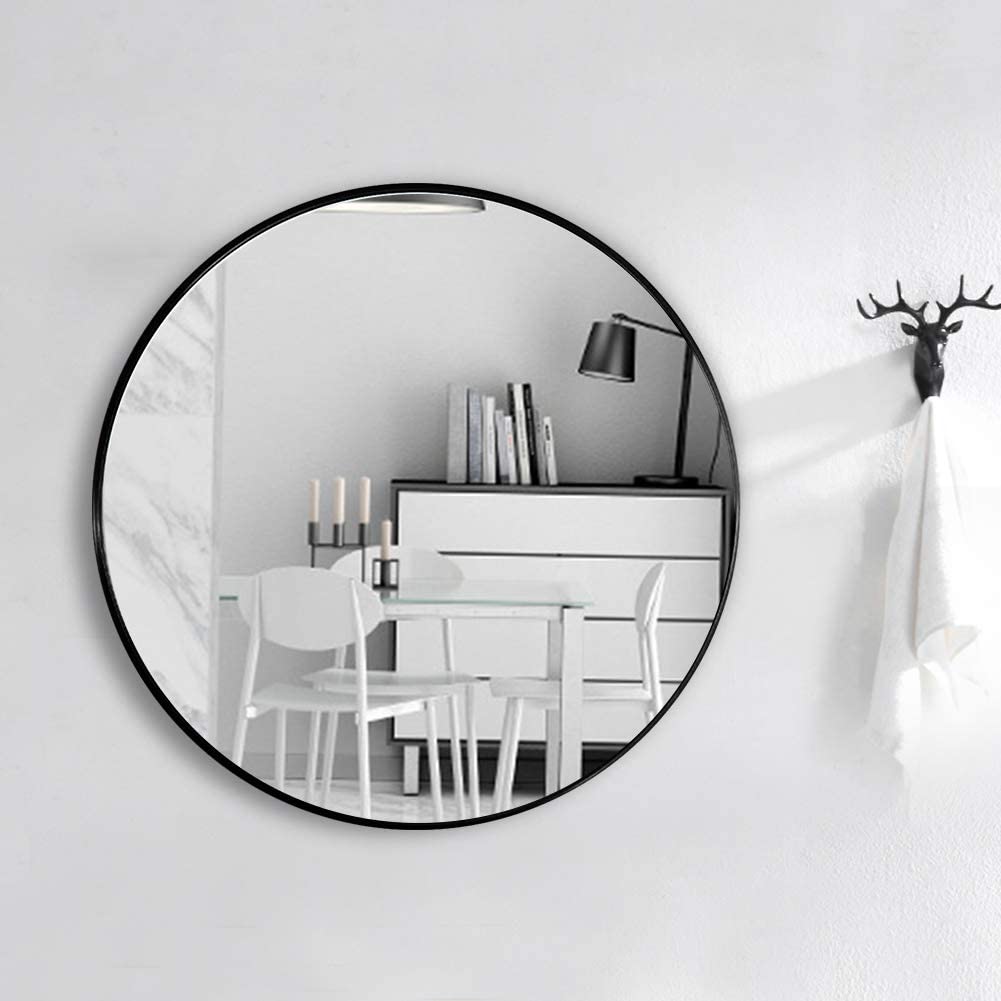 Round Aluminium Framed Wall Mounted Mirror in Black