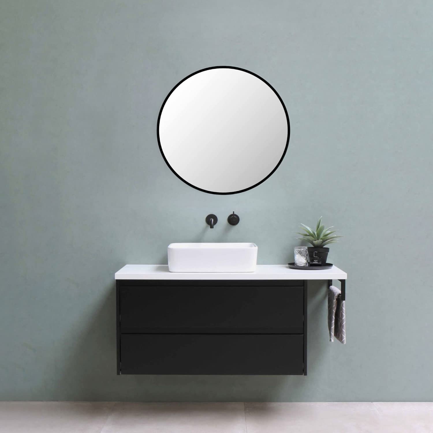 Round Aluminium Framed Wall Mounted Mirror in Black