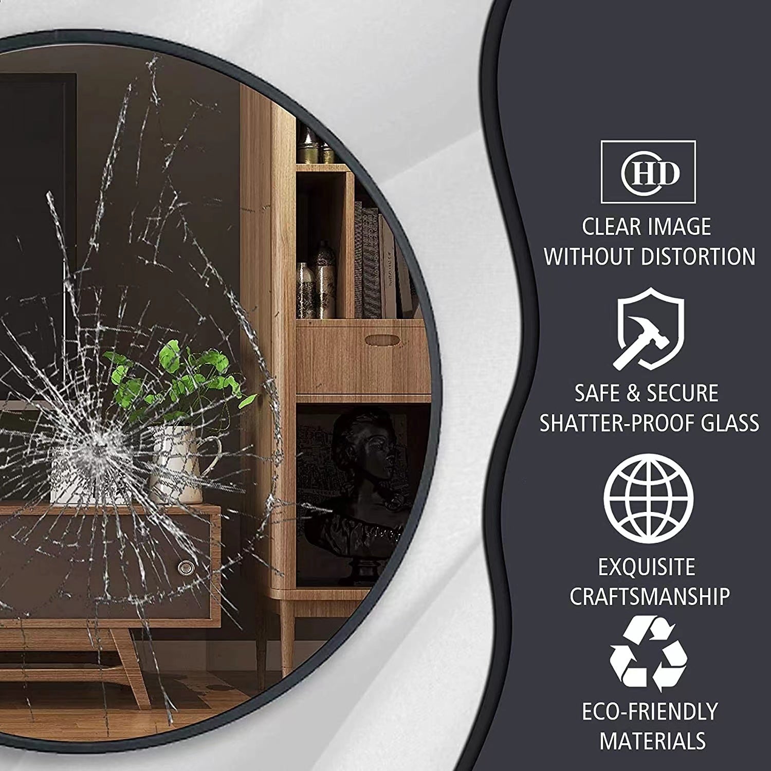 Round Aluminium Framed Wall Mounted Mirror in Black