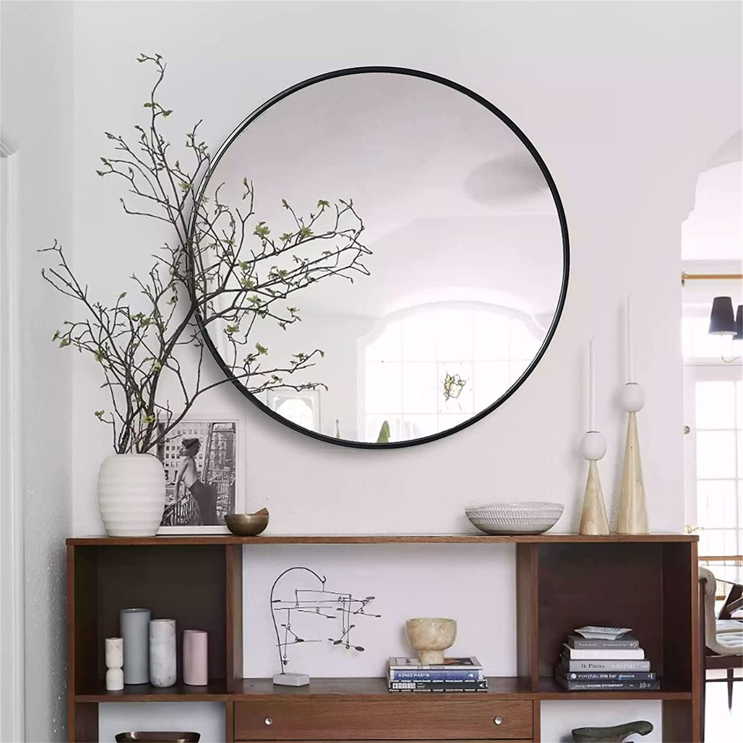 Round Aluminium Framed Wall Mounted Mirror in Black