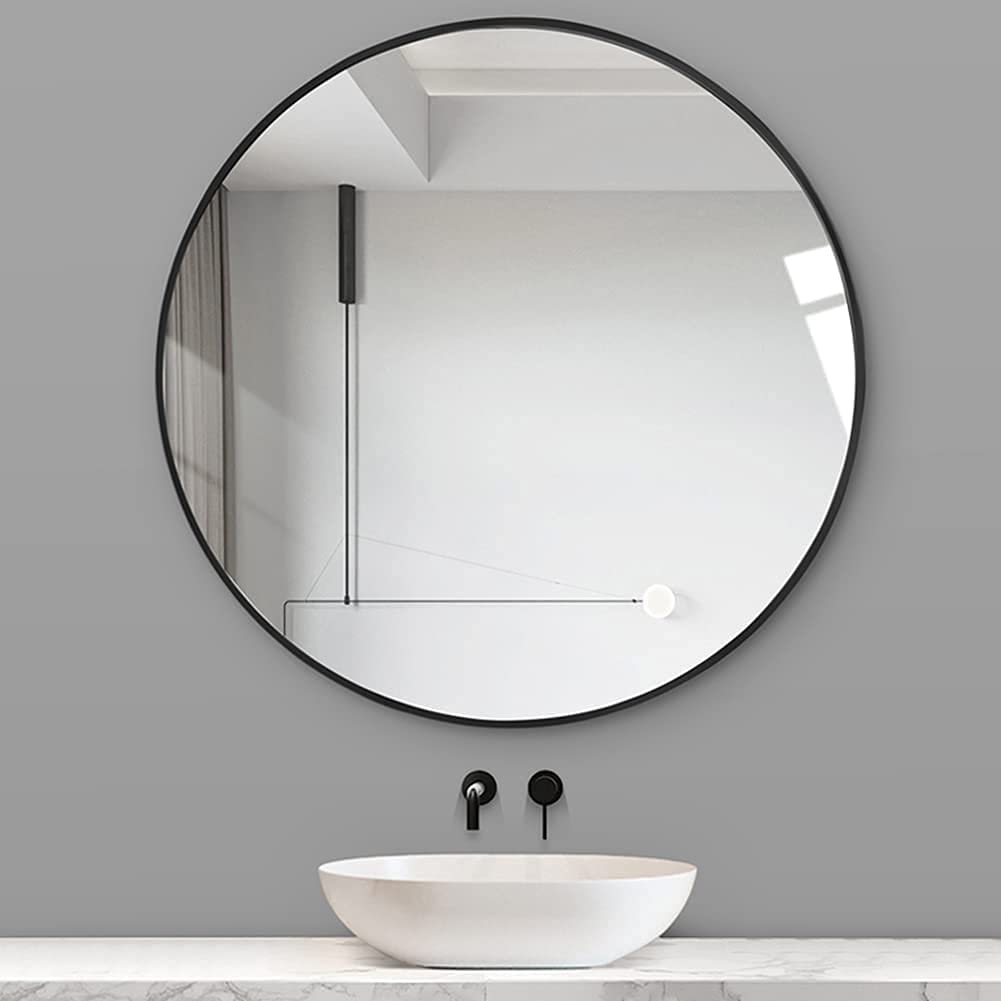 Round Aluminium Framed Wall Mounted Mirror in Black