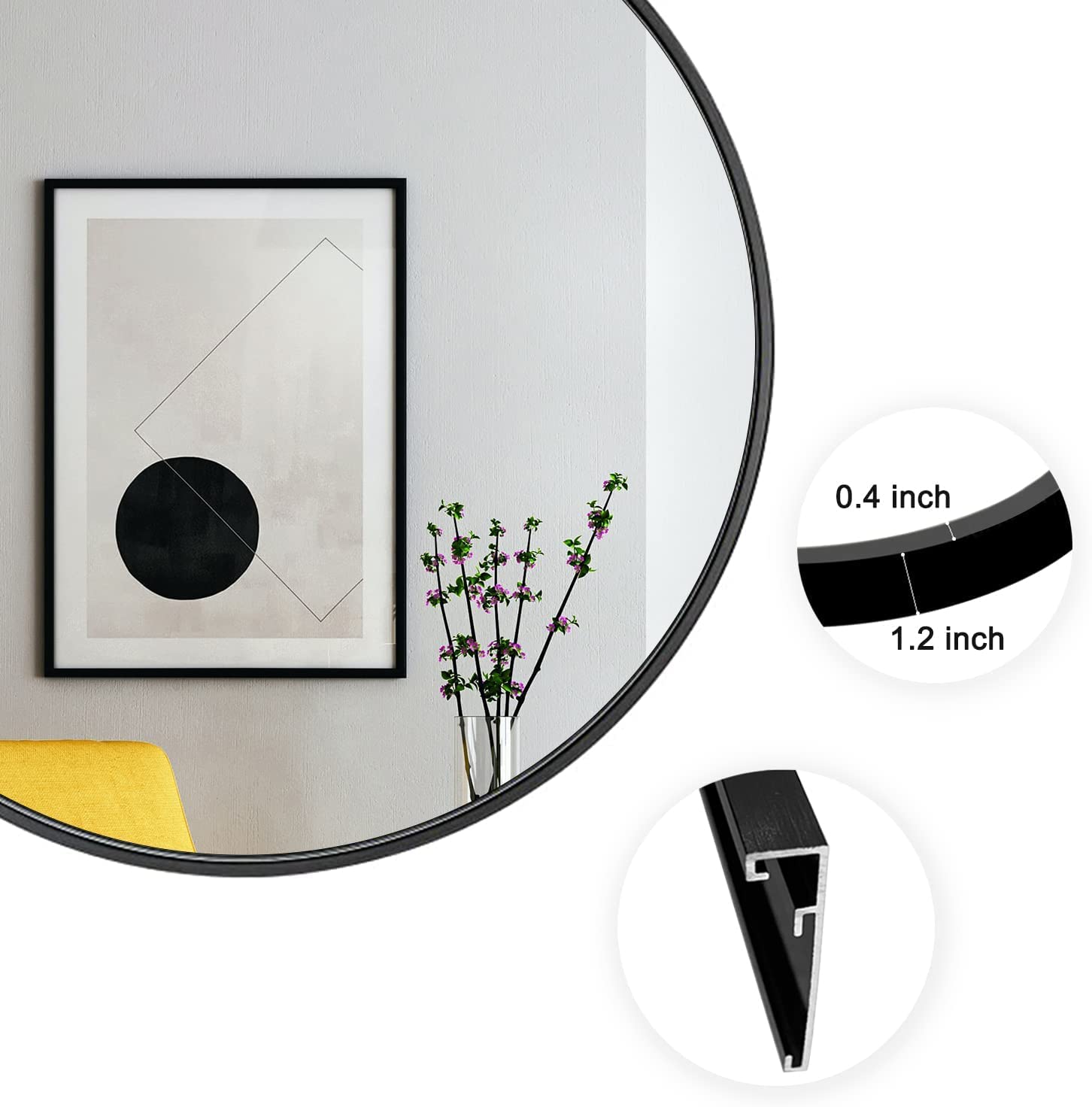 Round Aluminium Framed Wall Mounted Mirror in Black