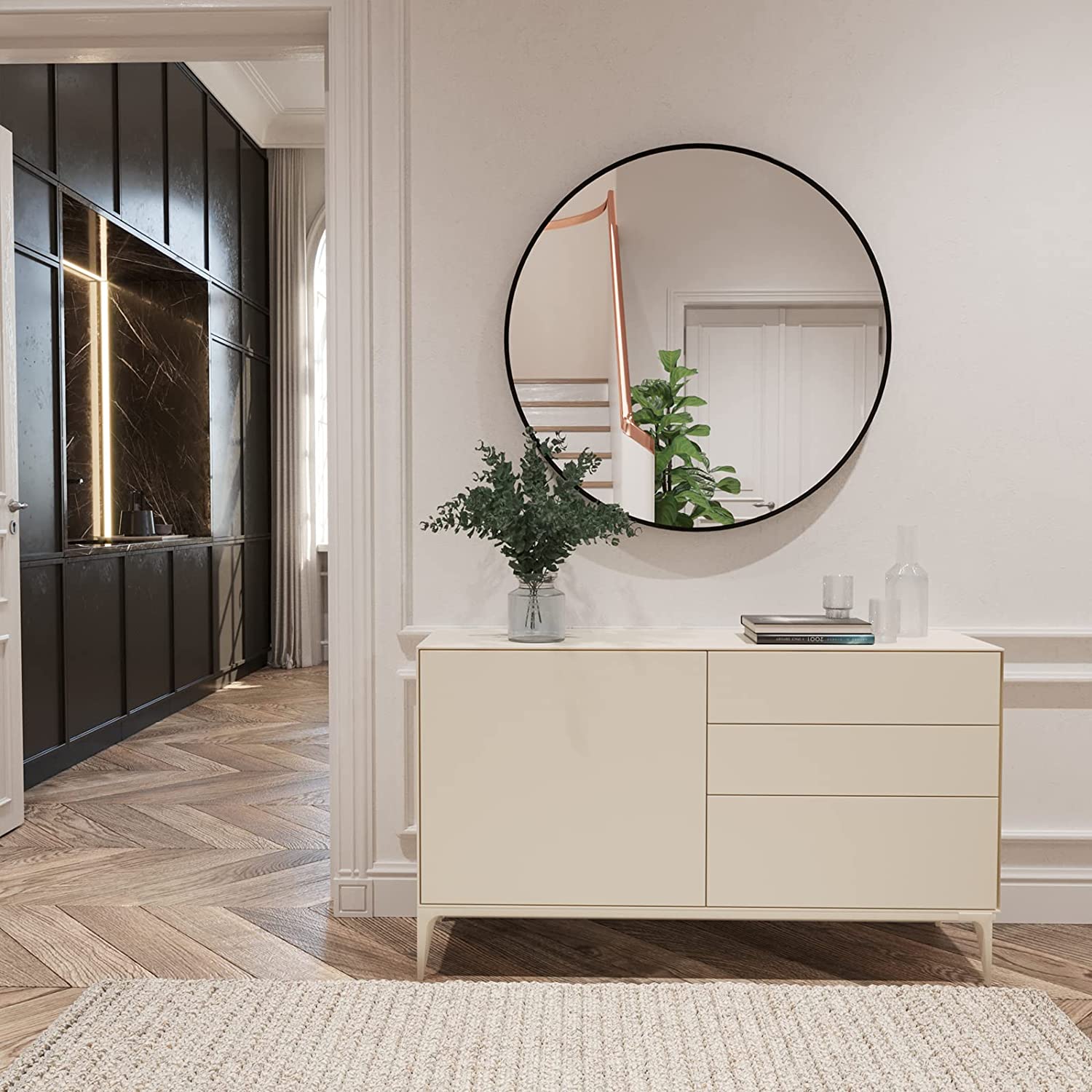 Round Aluminium Framed Wall Mounted Mirror