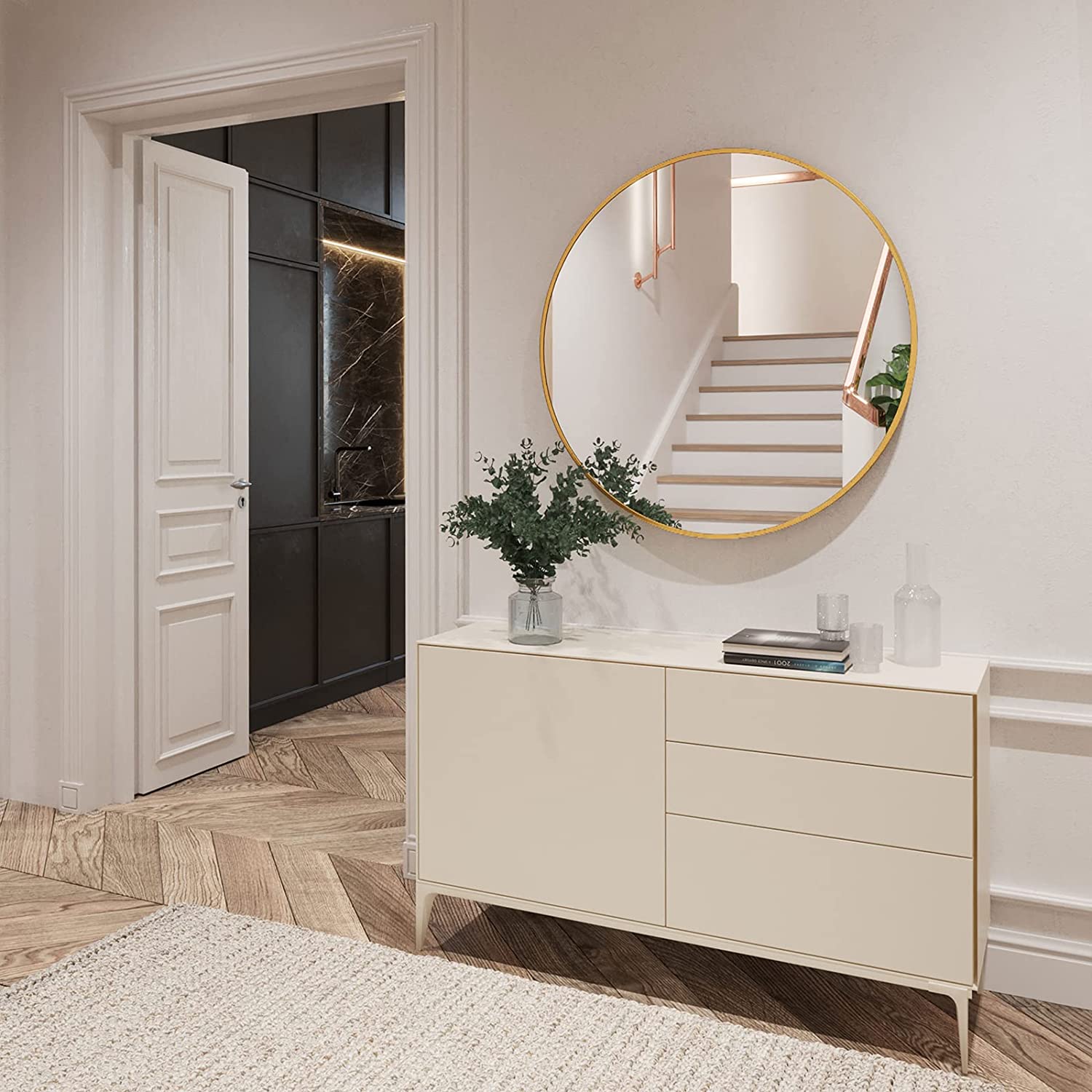Round Aluminium Framed Wall Mounted Mirror