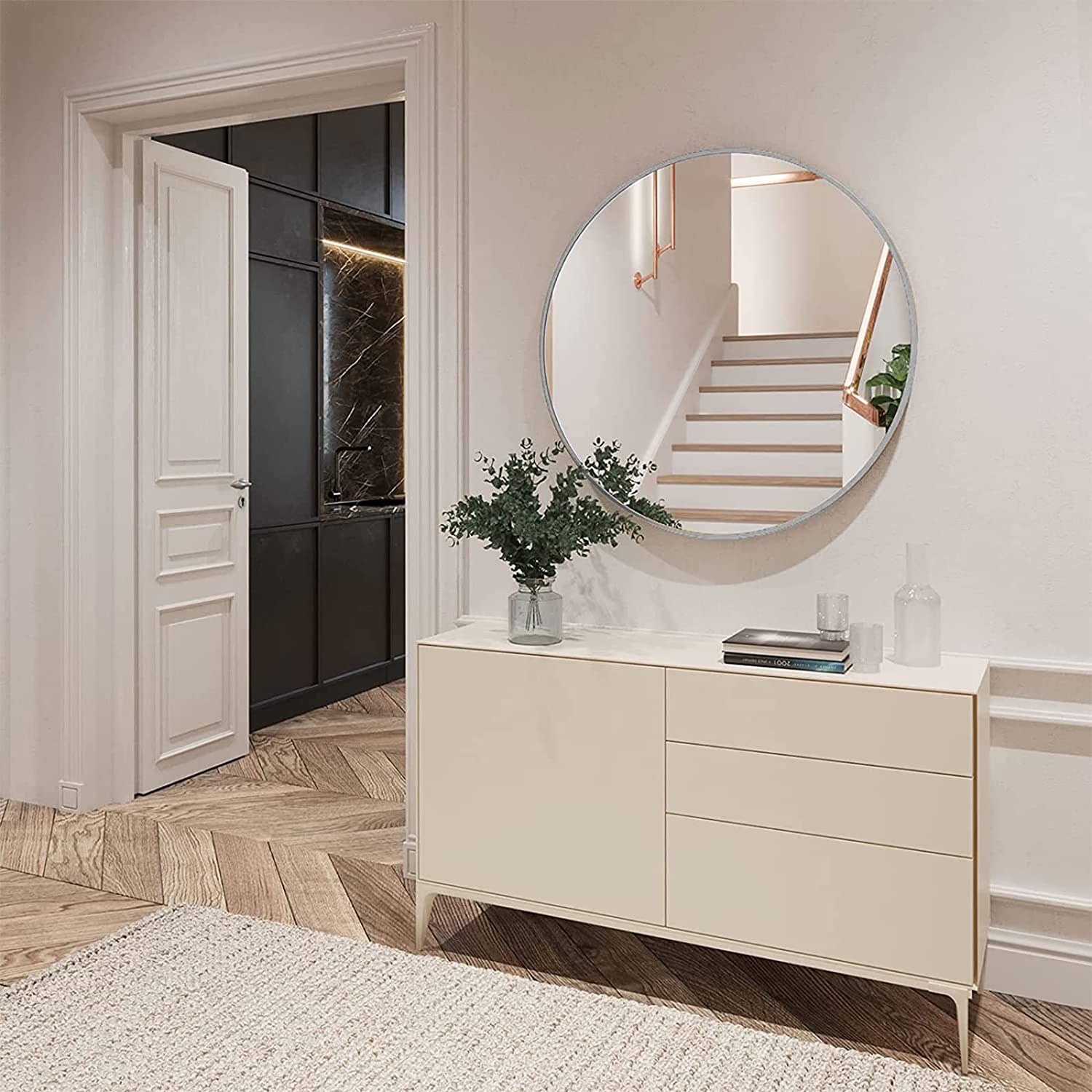Round Aluminium Framed Wall Mounted Mirror