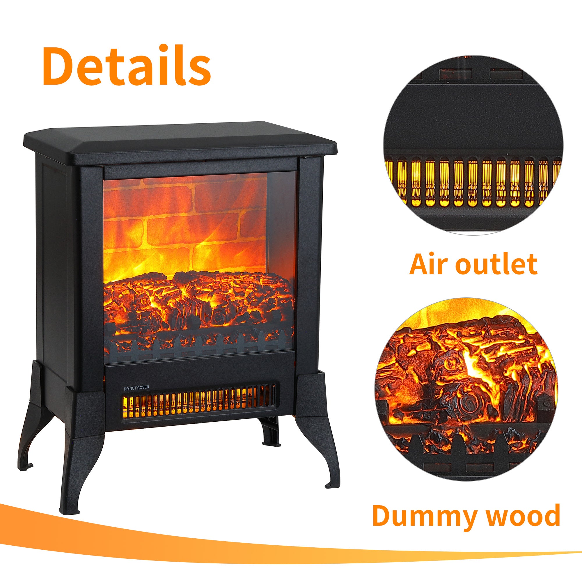 1400W Overheating Safety Protection Freestanding Electric Fireplace Space