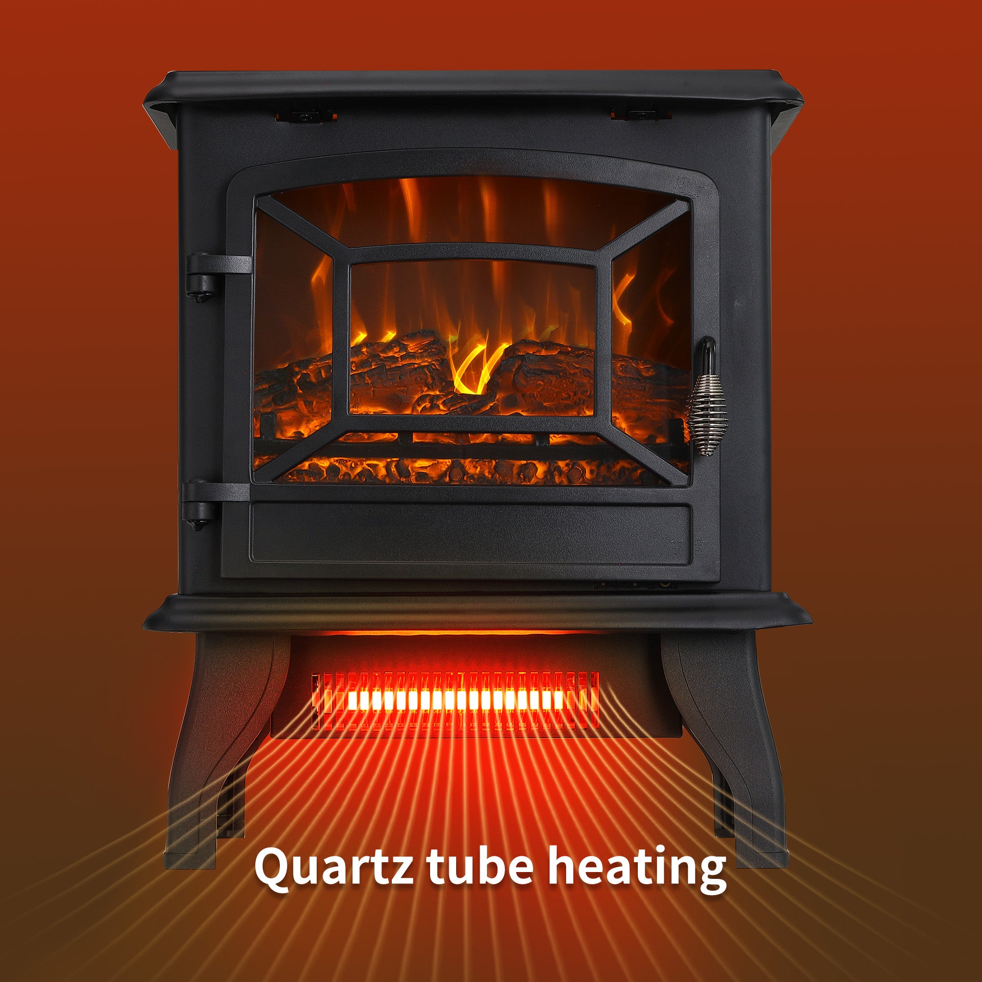 1400W Compact Freestanding Portable Electric Fireplace Stove Heater with Realistic 3D Flame Effect