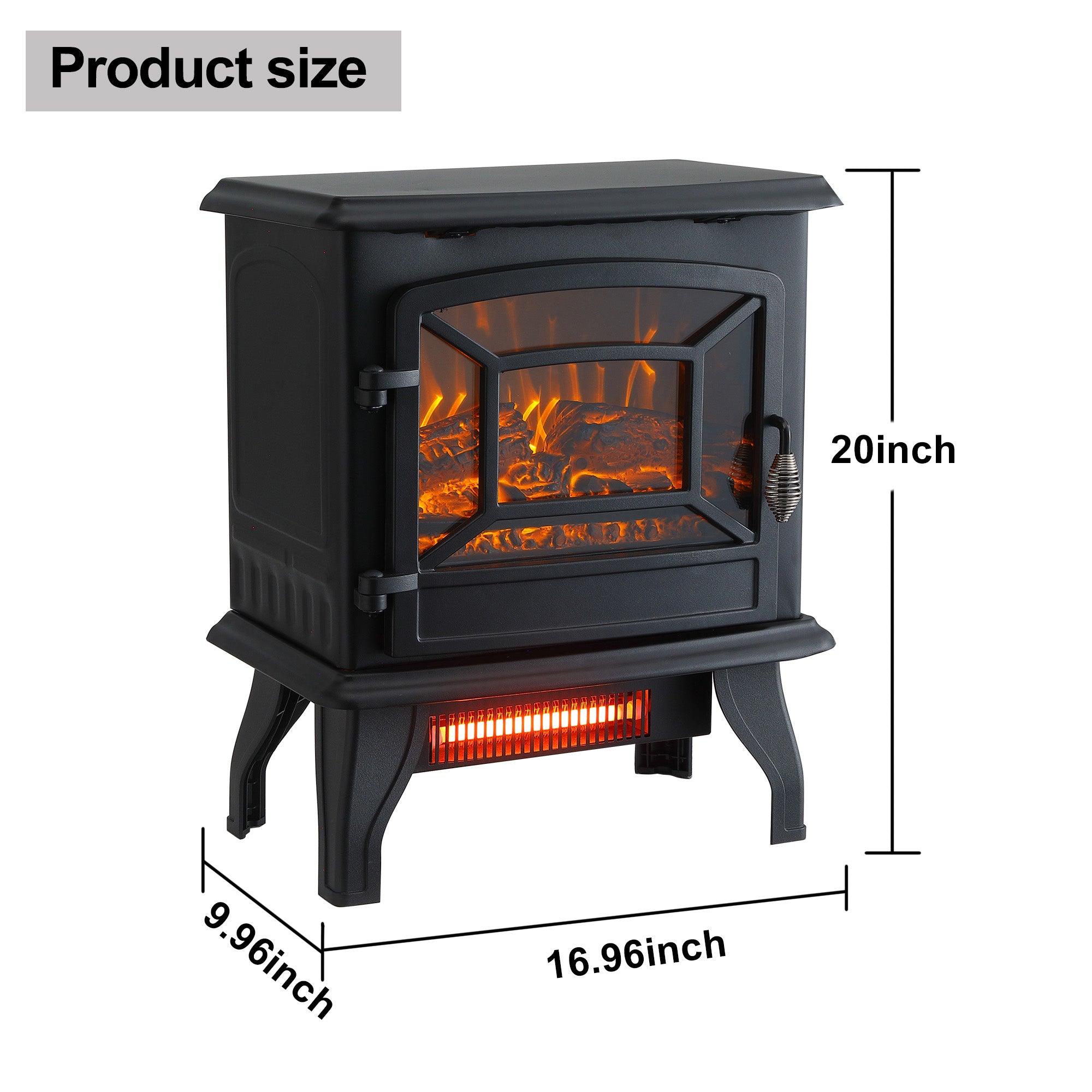 1400W Compact Freestanding Portable Electric Fireplace Stove Heater with Realistic 3D Flame Effect