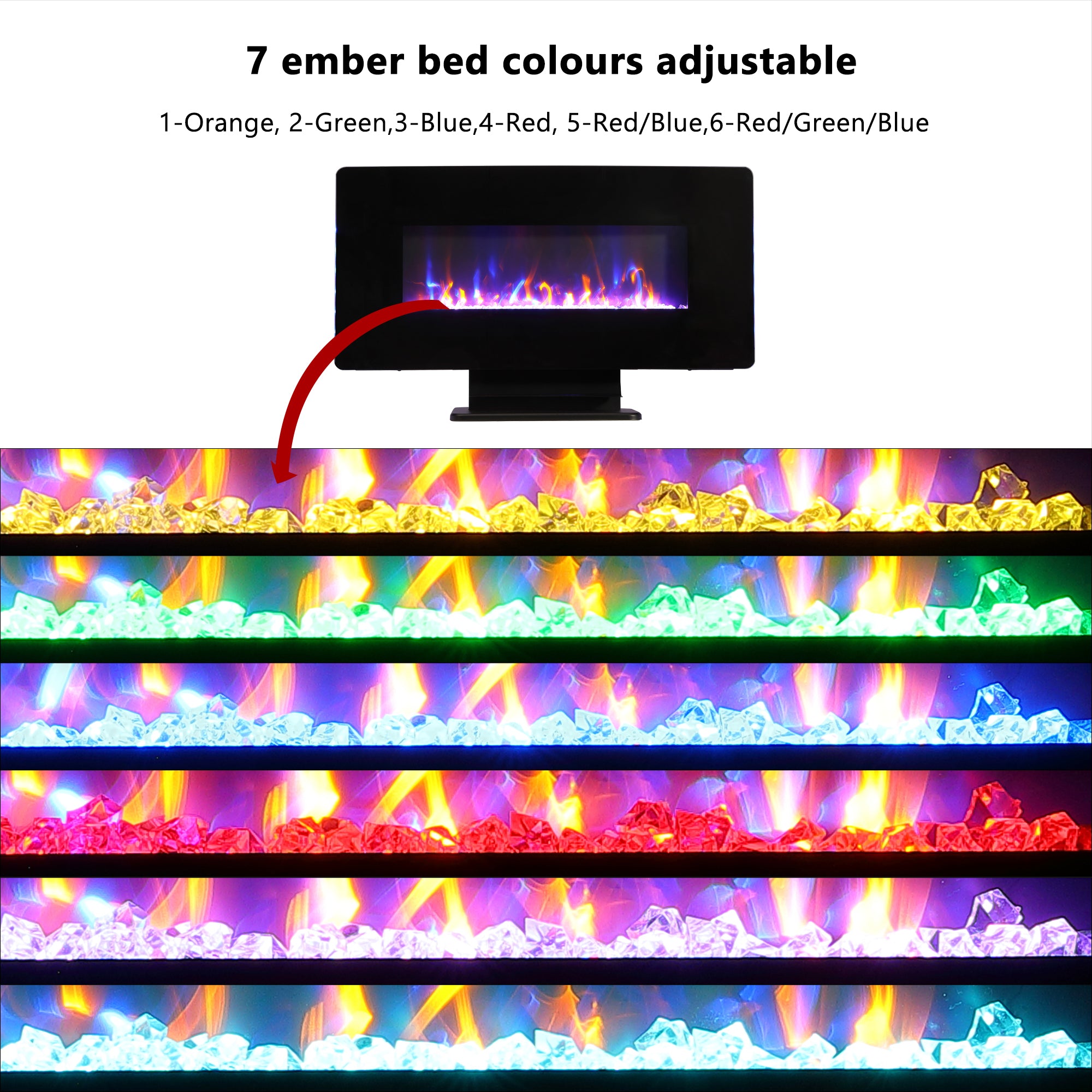 36-inch Freestanding or Wall Mounted Electric Fireplace with Adjustable Flame Color and Remote Control