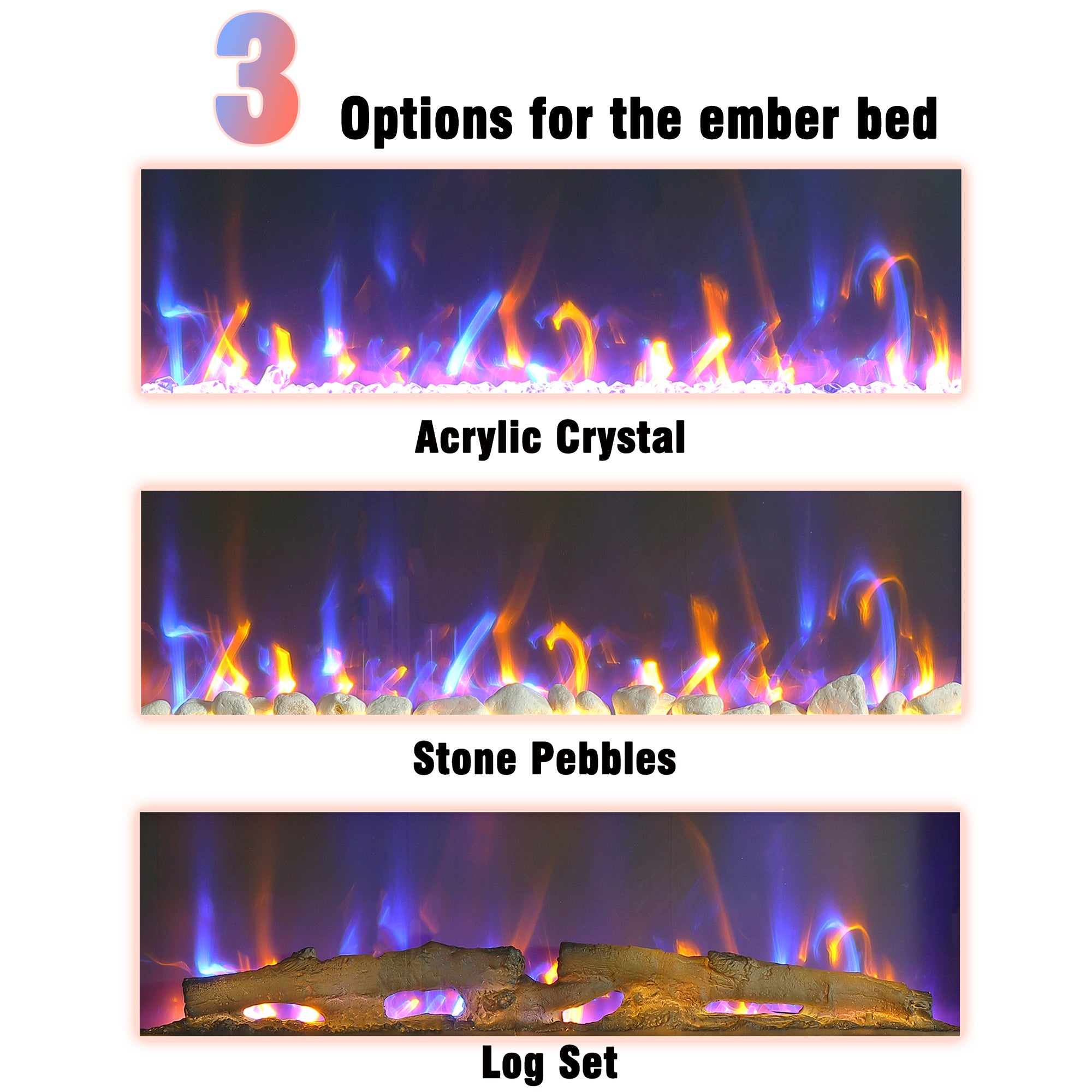 36-inch Freestanding or Wall Mounted Electric Fireplace with Adjustable Flame Color and Remote Control