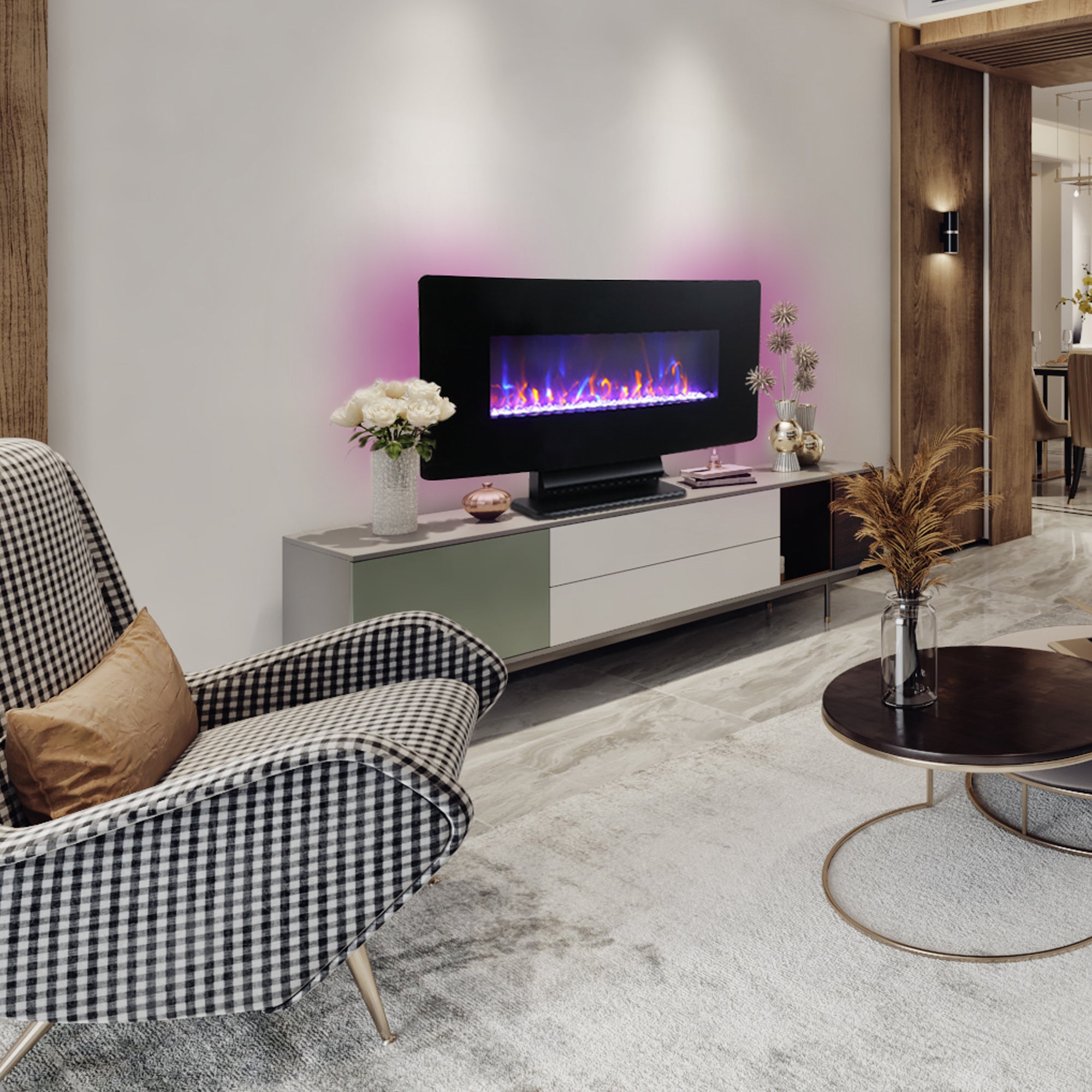 36-inch Freestanding or Wall Mounted Electric Fireplace with Adjustable Flame Color and Remote Control