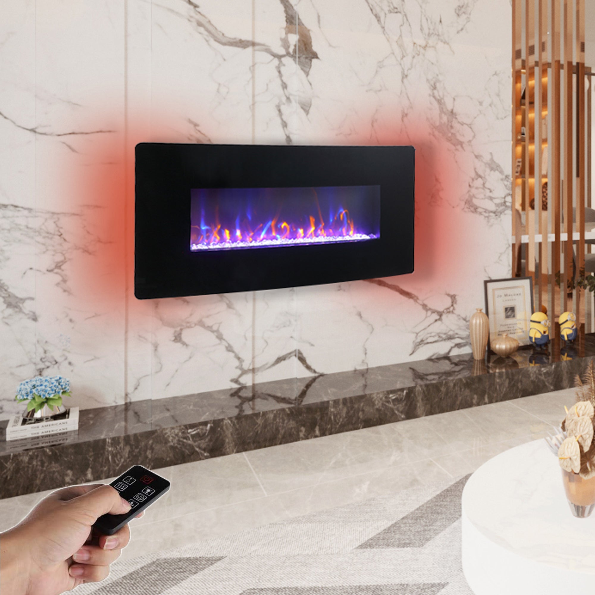 36-inch Freestanding or Wall Mounted Electric Fireplace with Adjustable Flame Color and Remote Control
