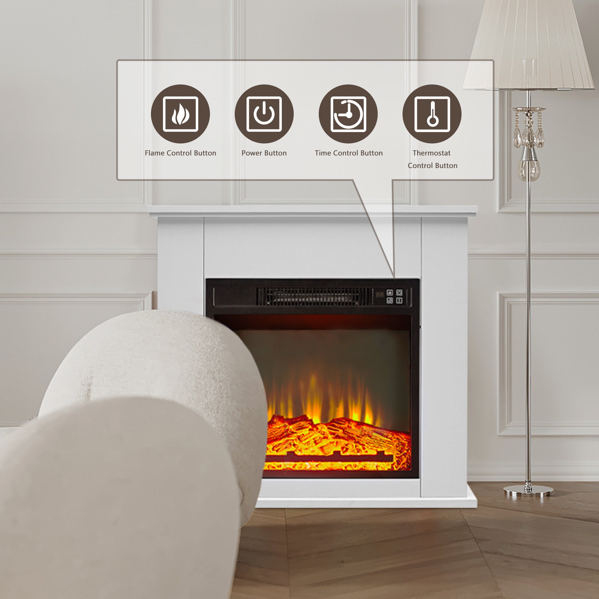 1400W Electric Freestanding Fireplace Mantel Heater with Remote Control & Realistic Flames