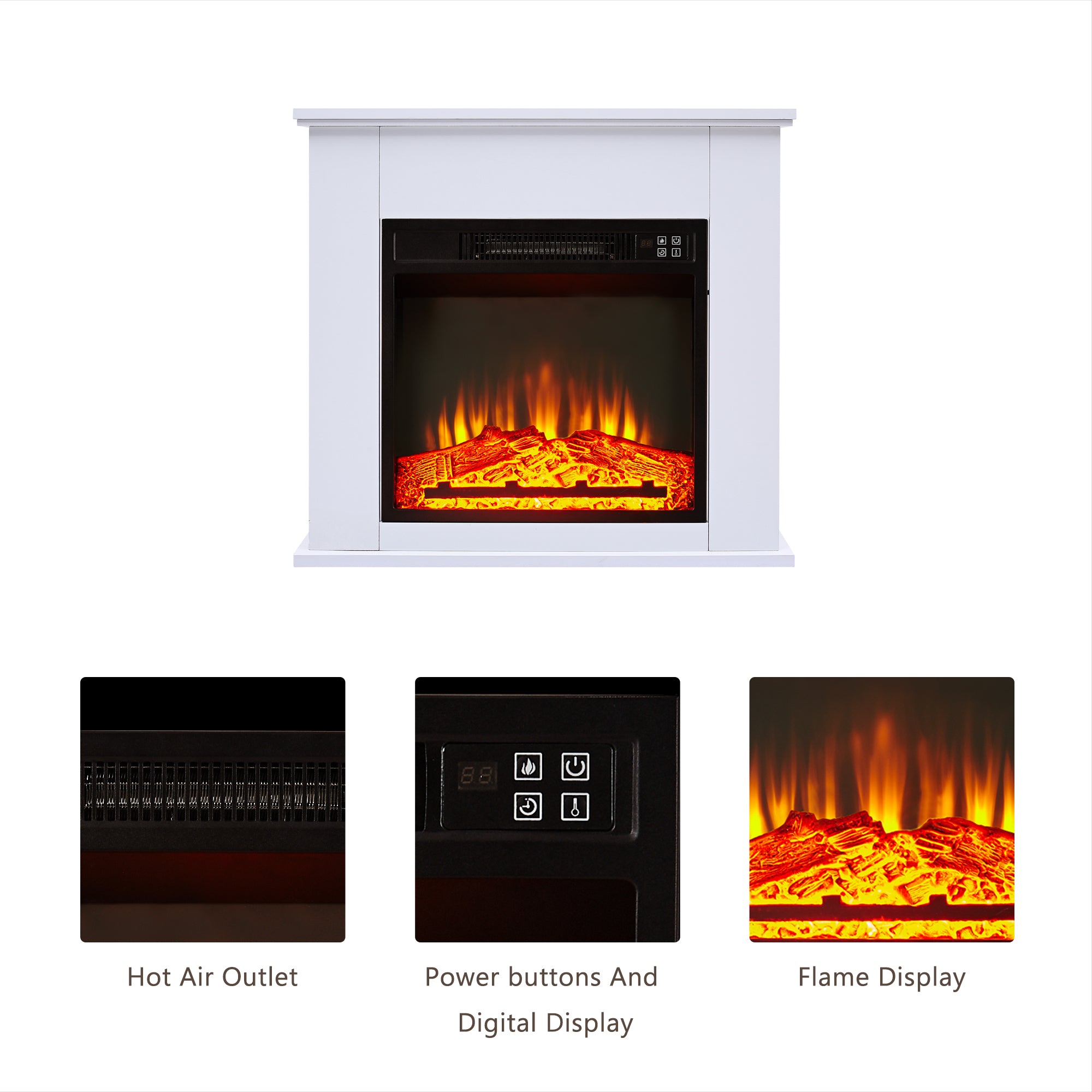 1400W Electric Freestanding Fireplace Mantel Heater with Remote Control & Realistic Flames