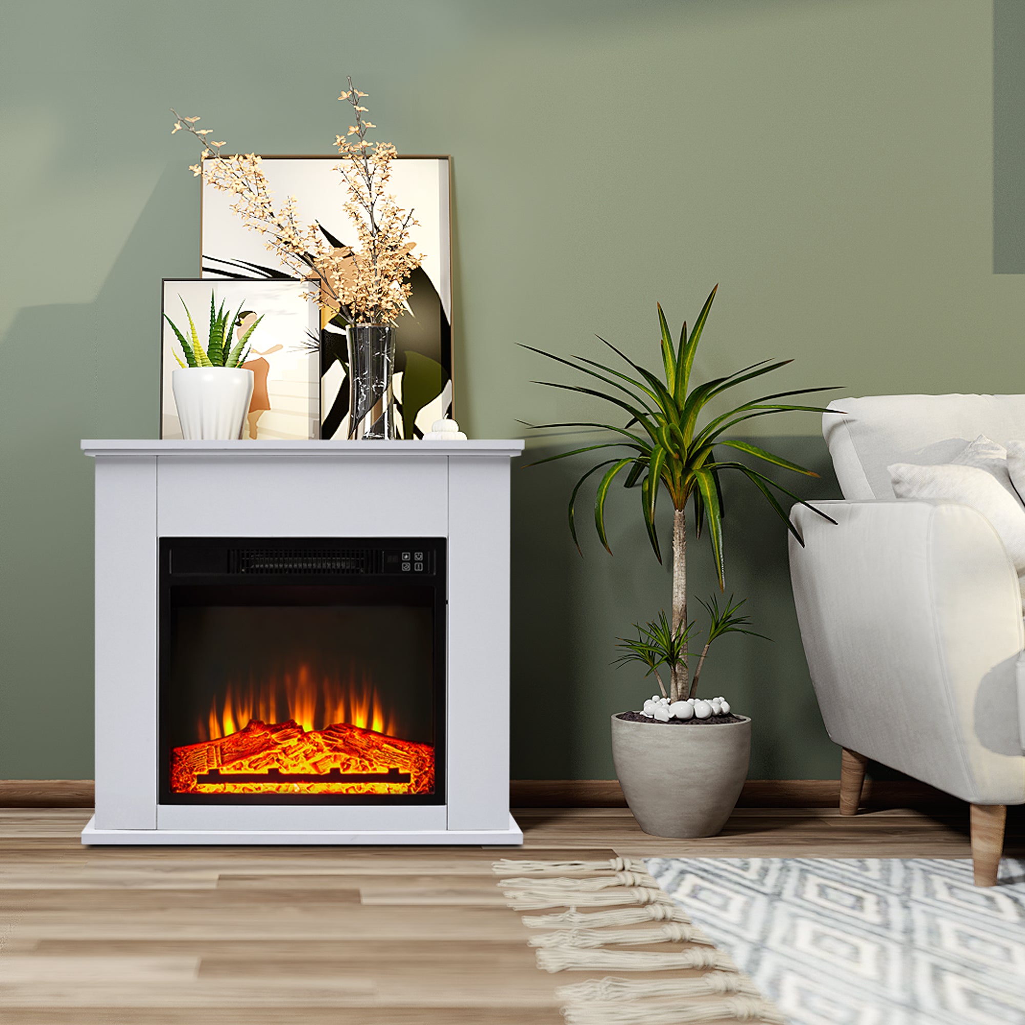 1400W Electric Freestanding Fireplace Mantel Heater with Remote Control & Realistic Flames