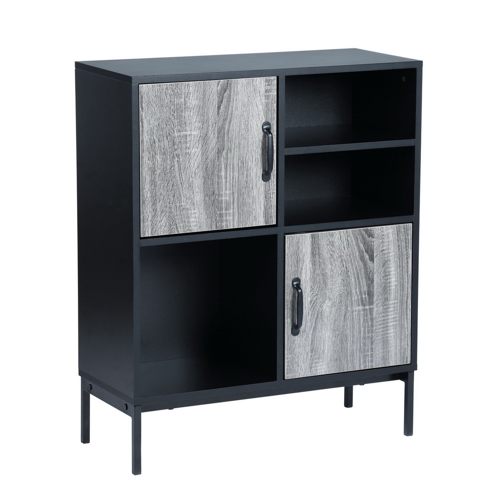 Wood Double Door Accent Cabinet with Exterior Shelves