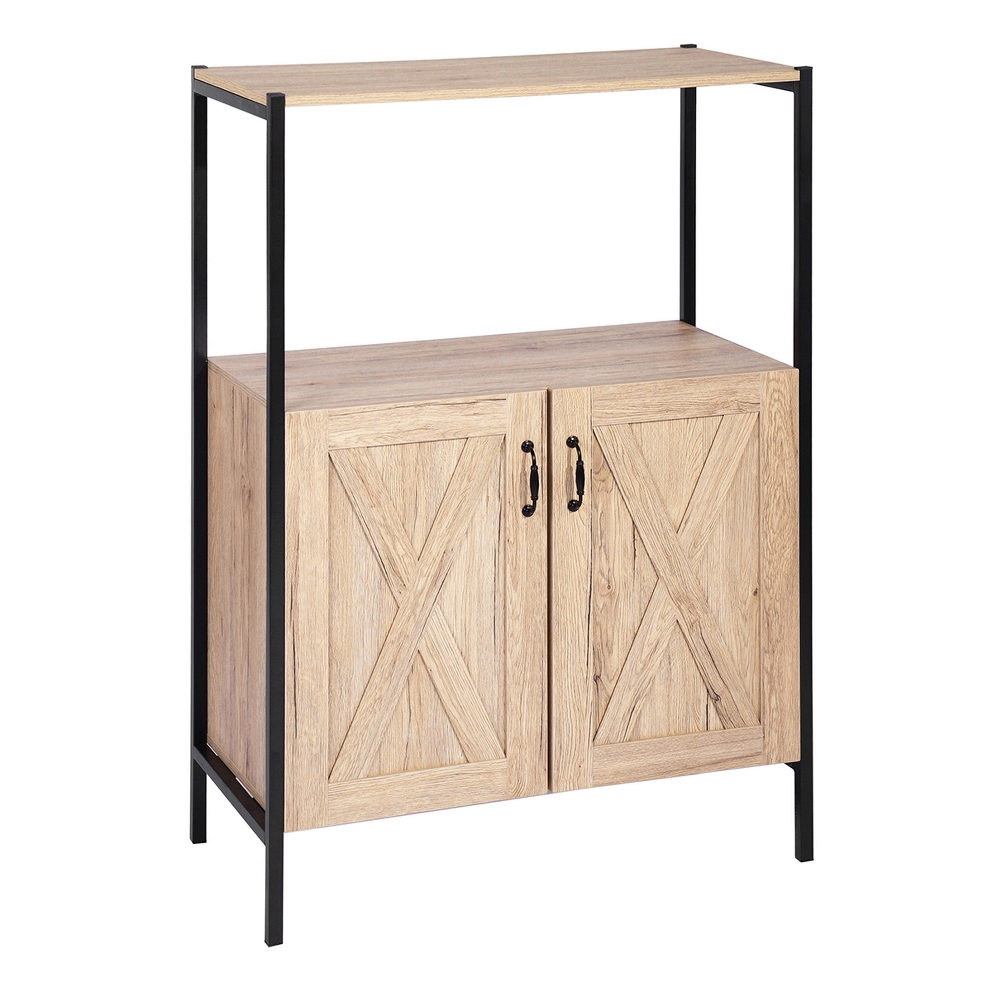 Wood Double Door Accent Cabinet with 4 Interior Shelves and 1 Exterior Shelves