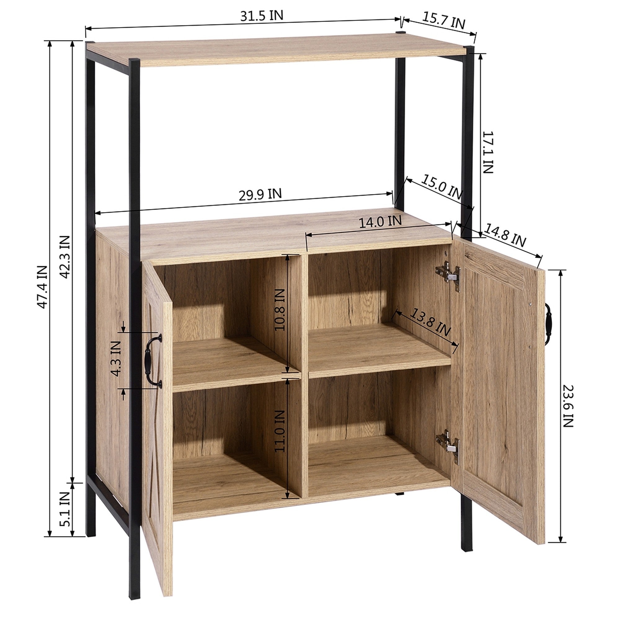 Wood Double Door Accent Cabinet with 4 Interior Shelves and 1 Exterior Shelves