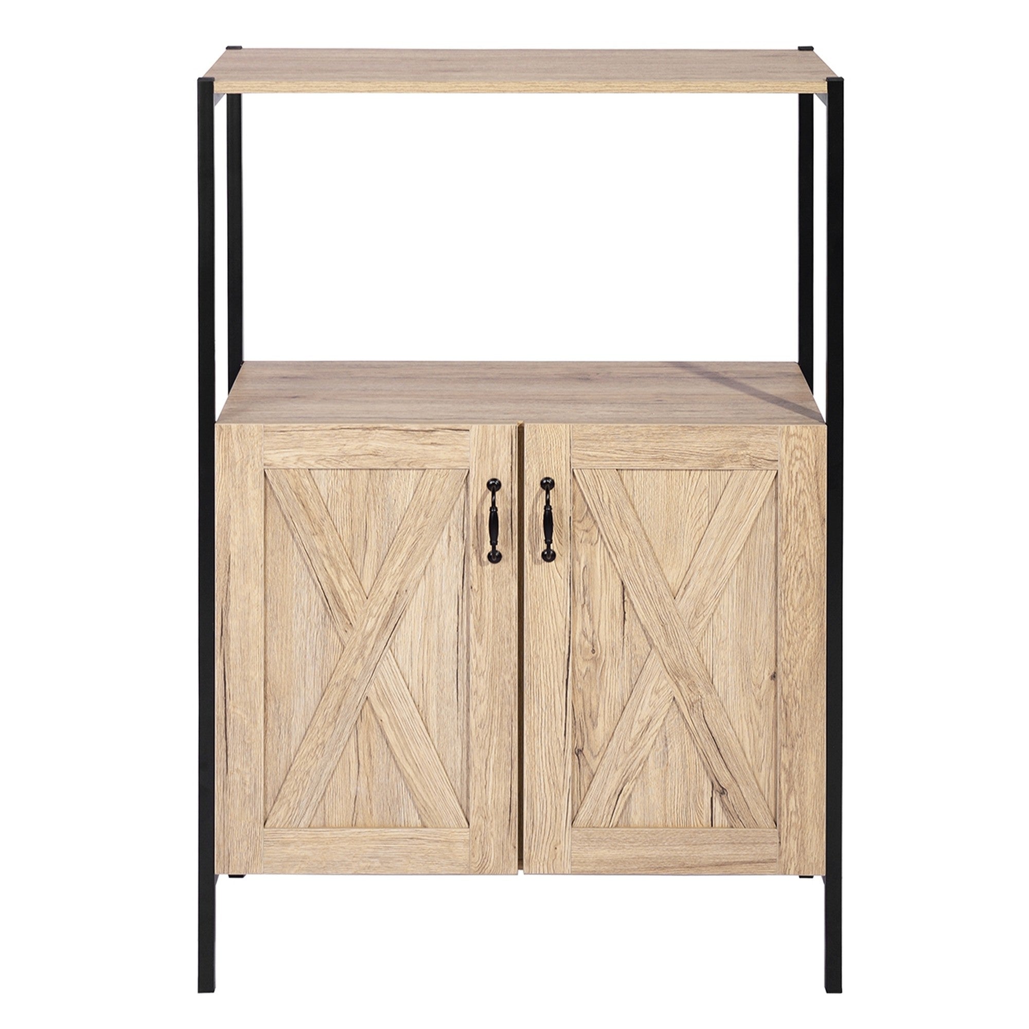 Wood Double Door Accent Cabinet with 4 Interior Shelves and 1 Exterior Shelves