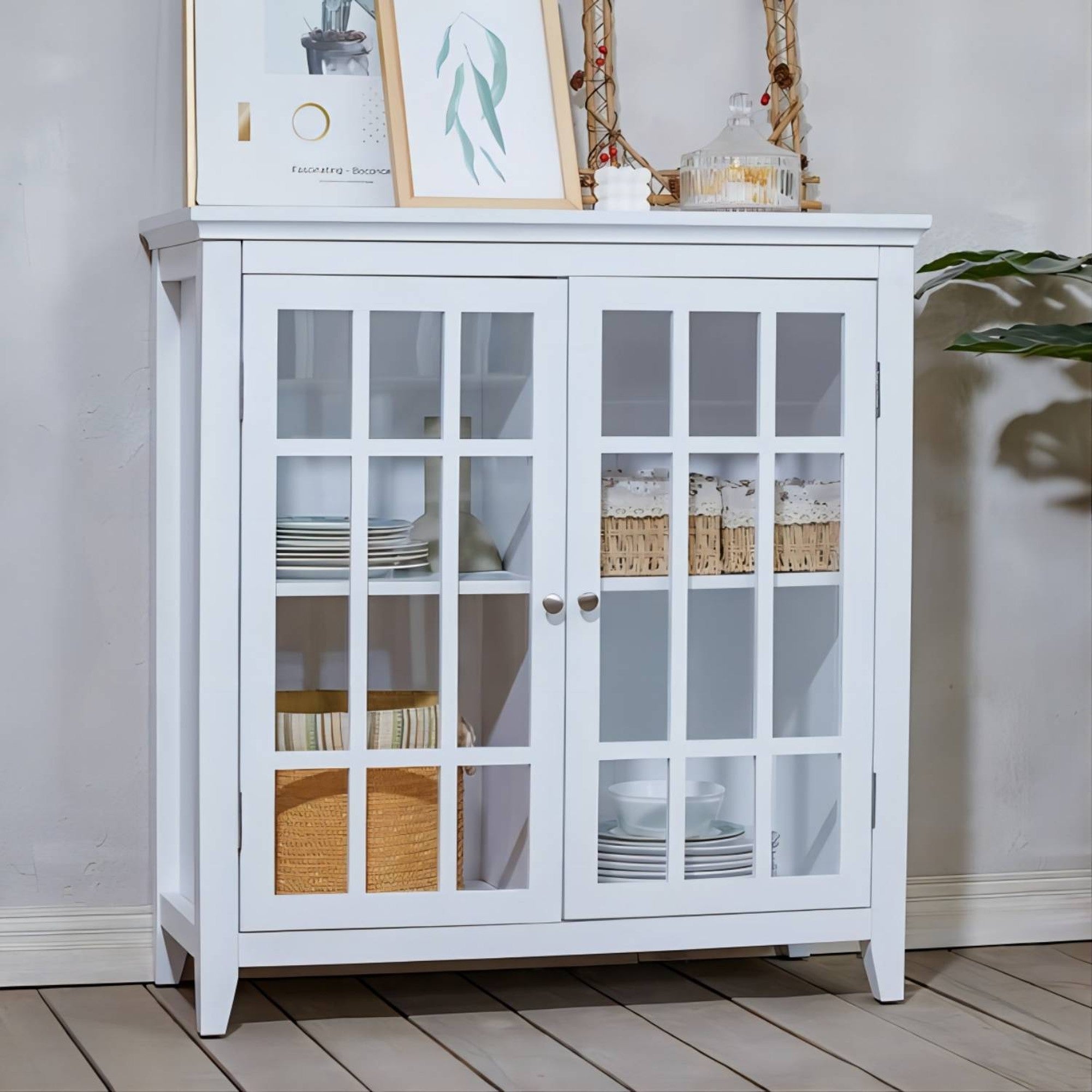 Wood Double Door Accent Cabinet with Interior Shelves