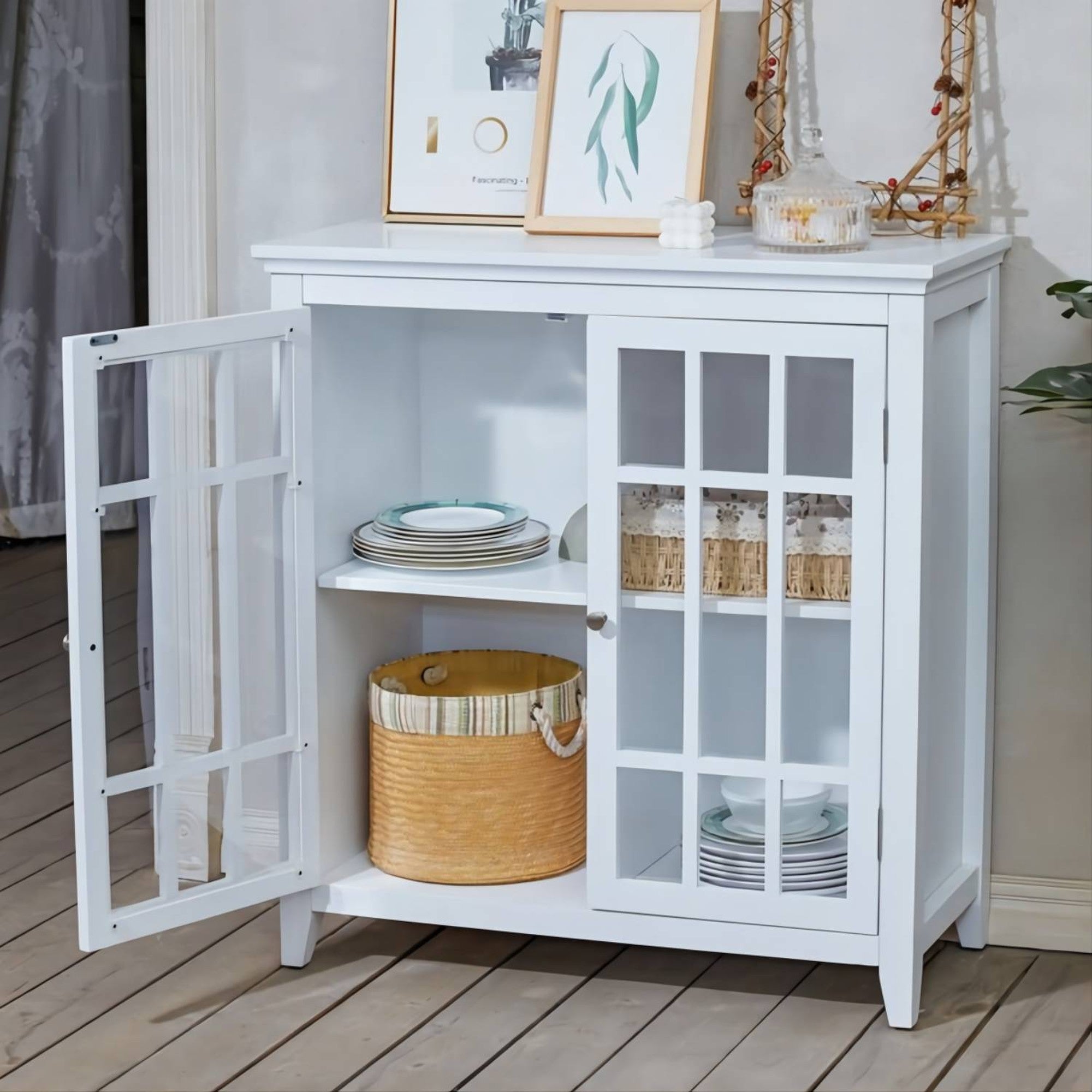 Wood Double Door Accent Cabinet with Interior Shelves