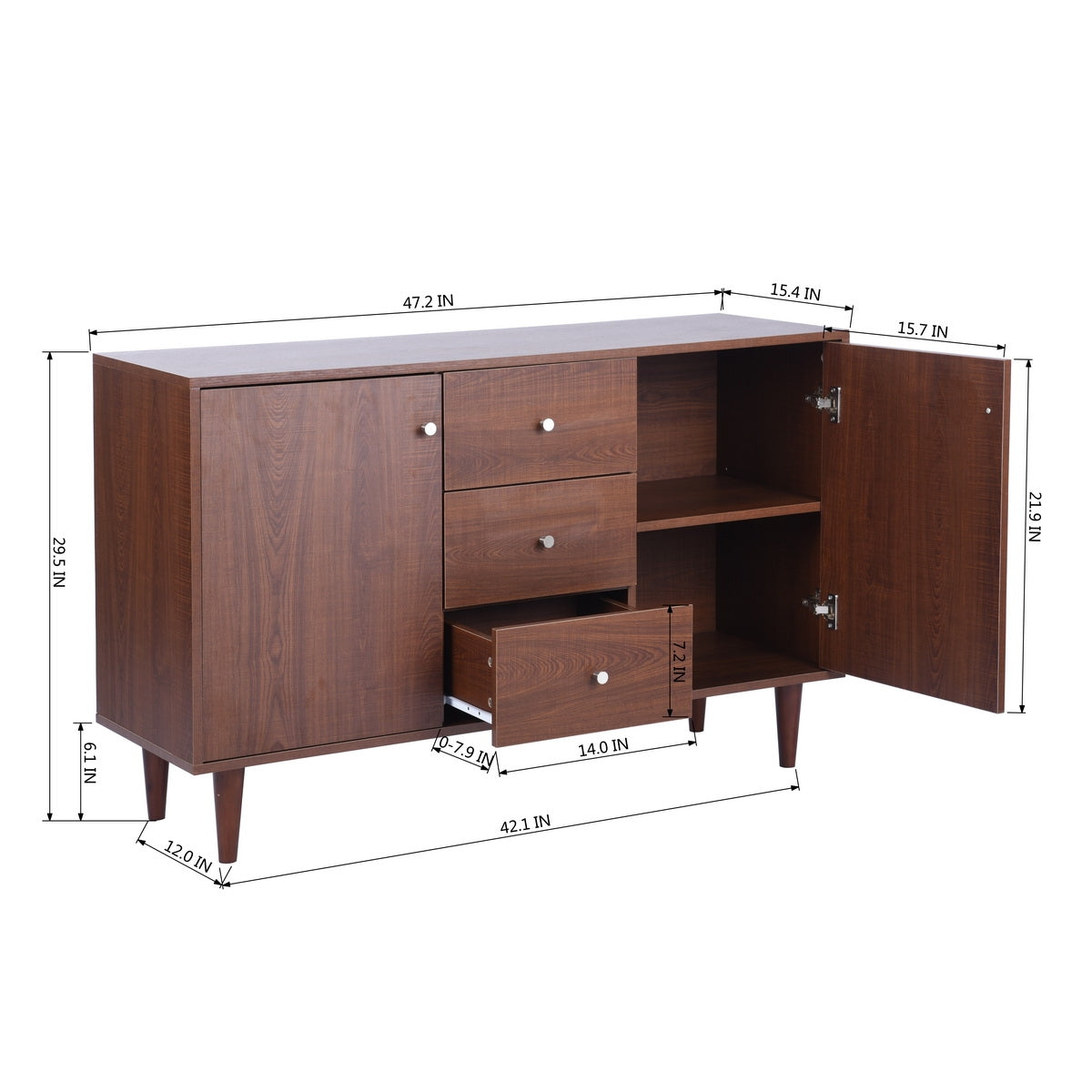 47-inch Wood Sideboard with Adjustable Shelf