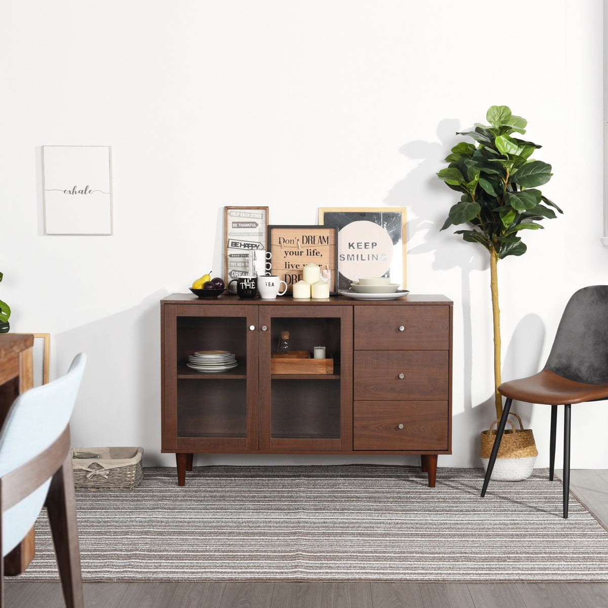 48-inch Wood Sideboard with Glass Door and 3 Drawers