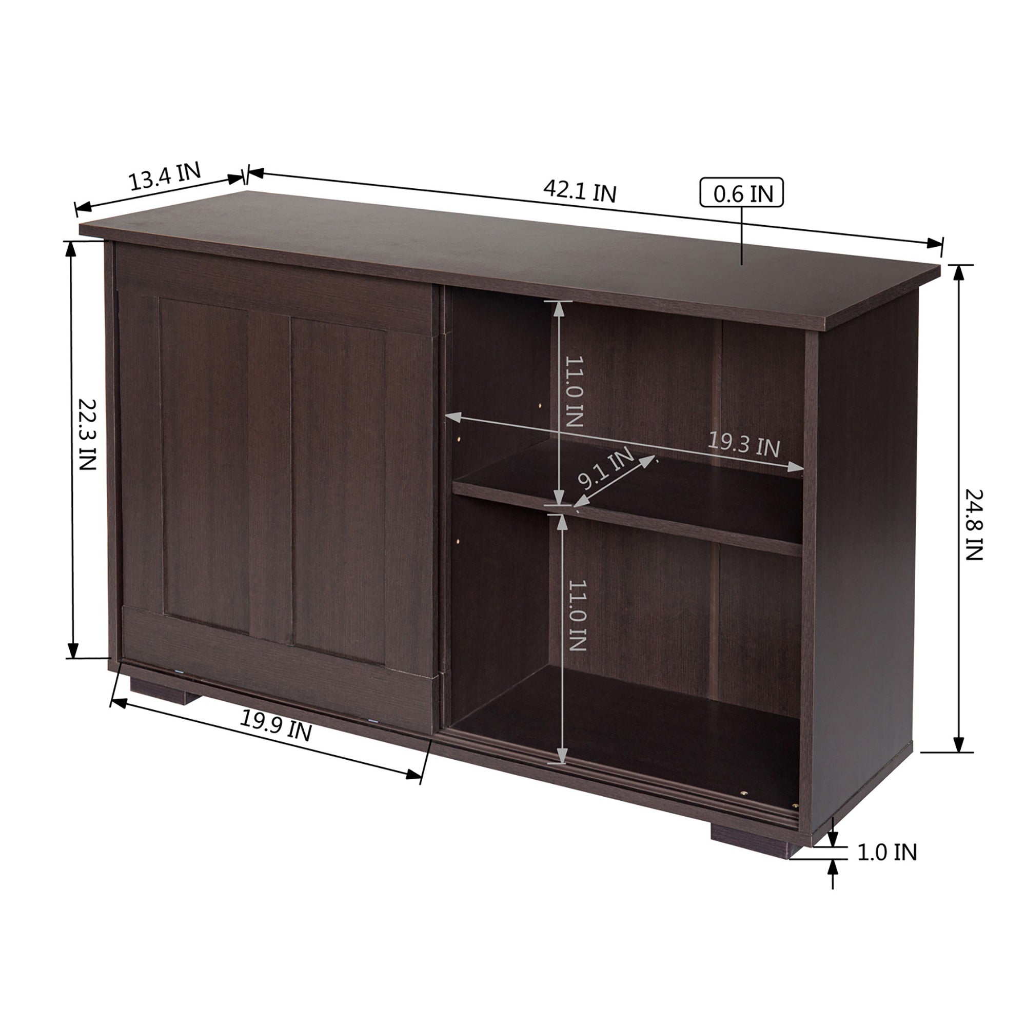 42-inch Wood Sideboard with Sliding Doors