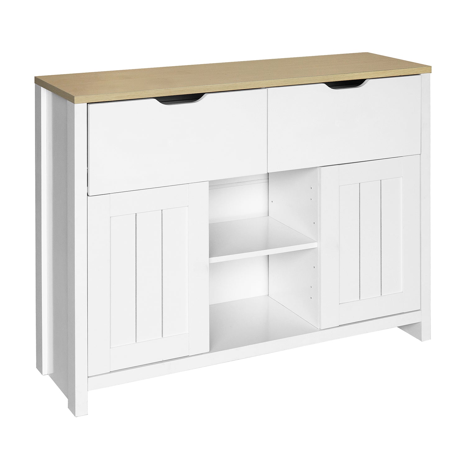 44-inch Wood Sideboard with Exterior Shelves and 2 Drawers