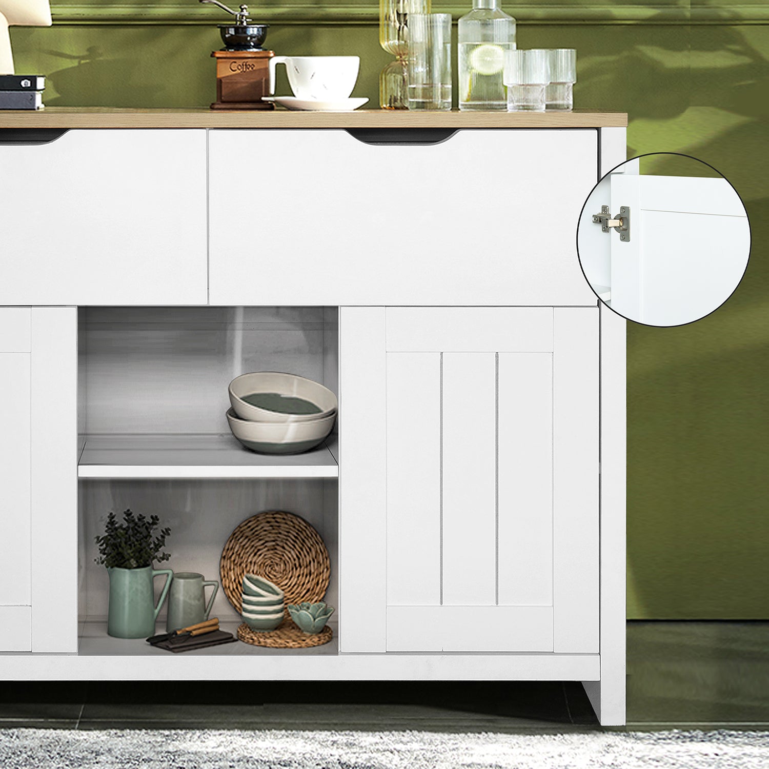44-inch Wood Sideboard with Exterior Shelves and 2 Drawers