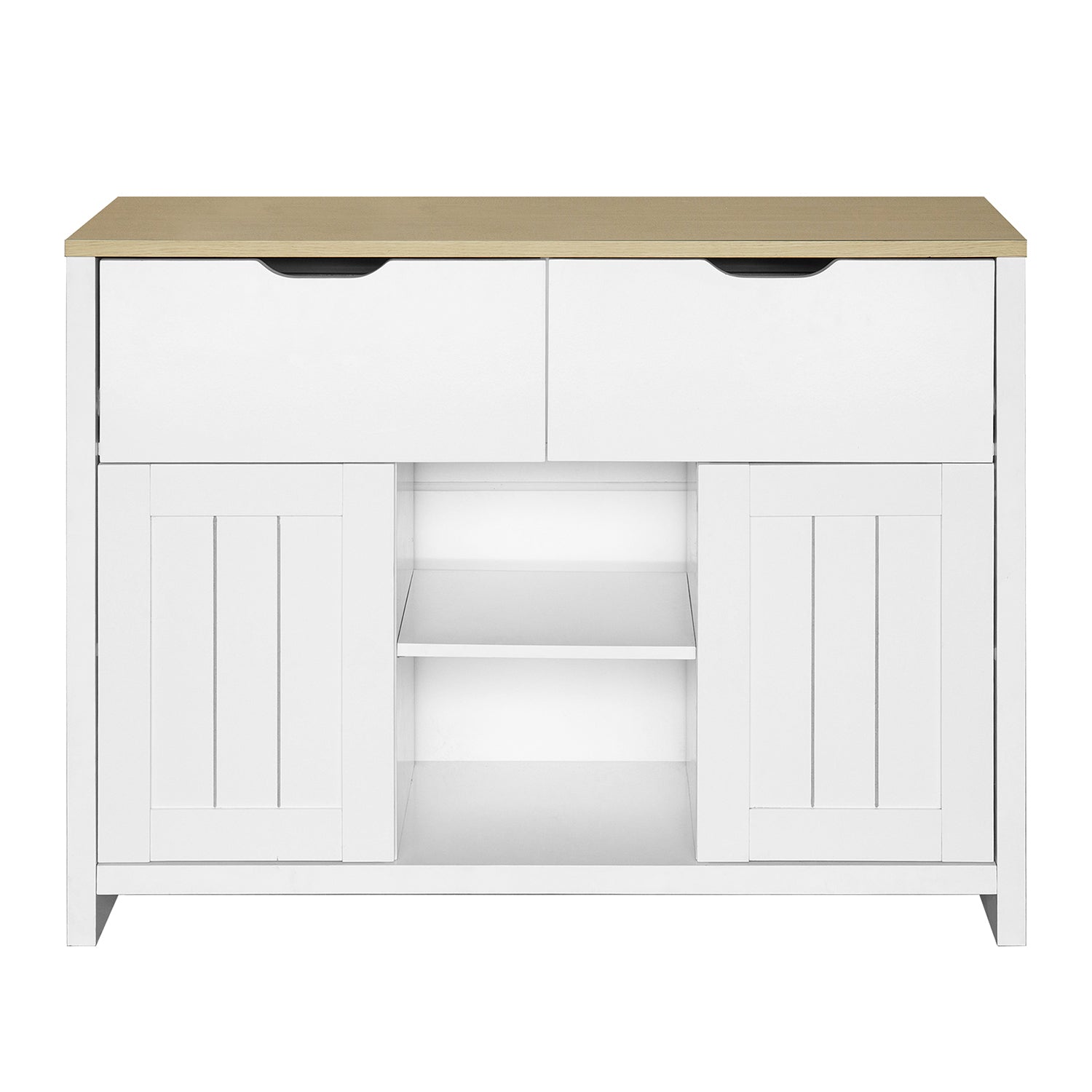 44-inch Wood Sideboard with Exterior Shelves and 2 Drawers