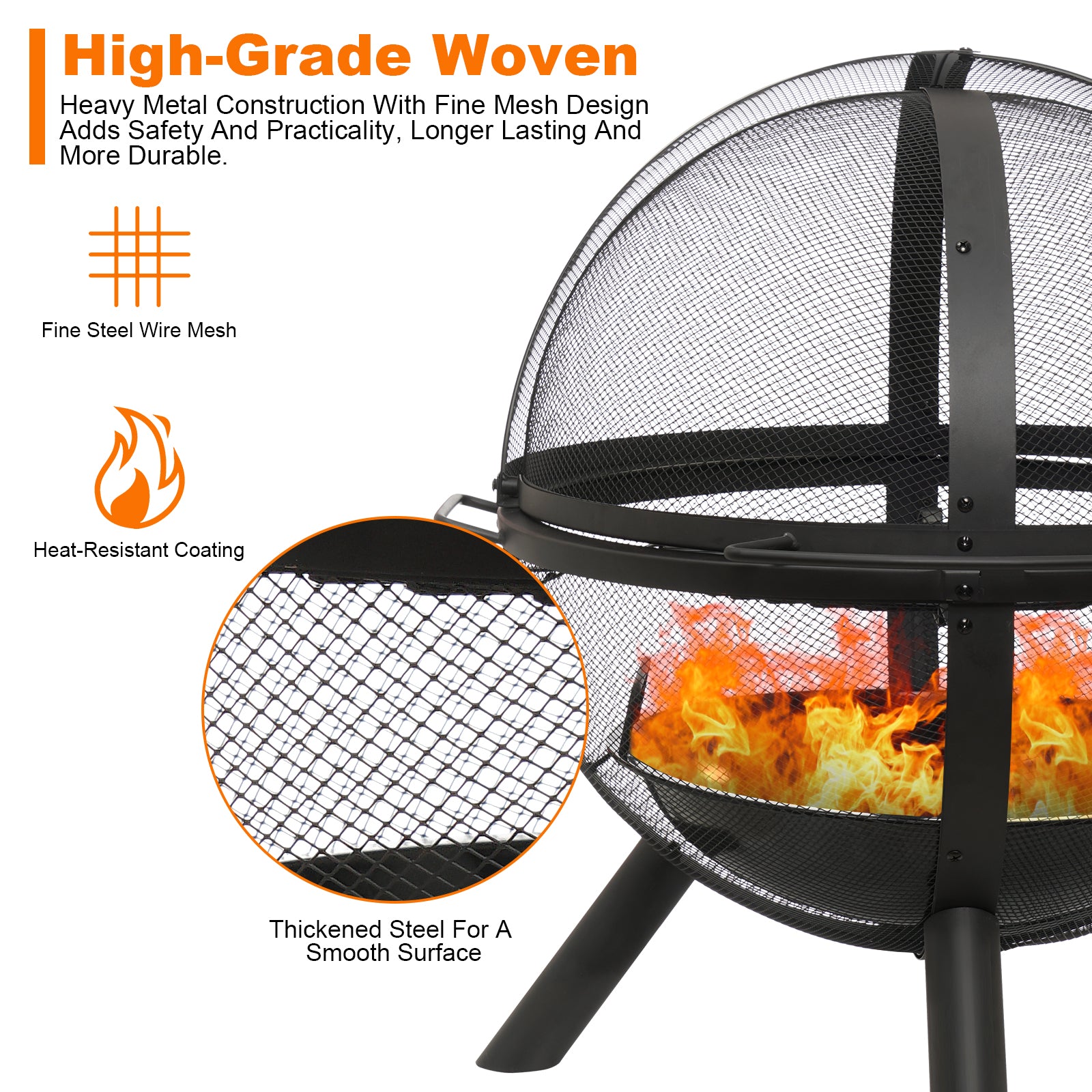 Round Iron Outdoor Fire Pit with Spark Screen