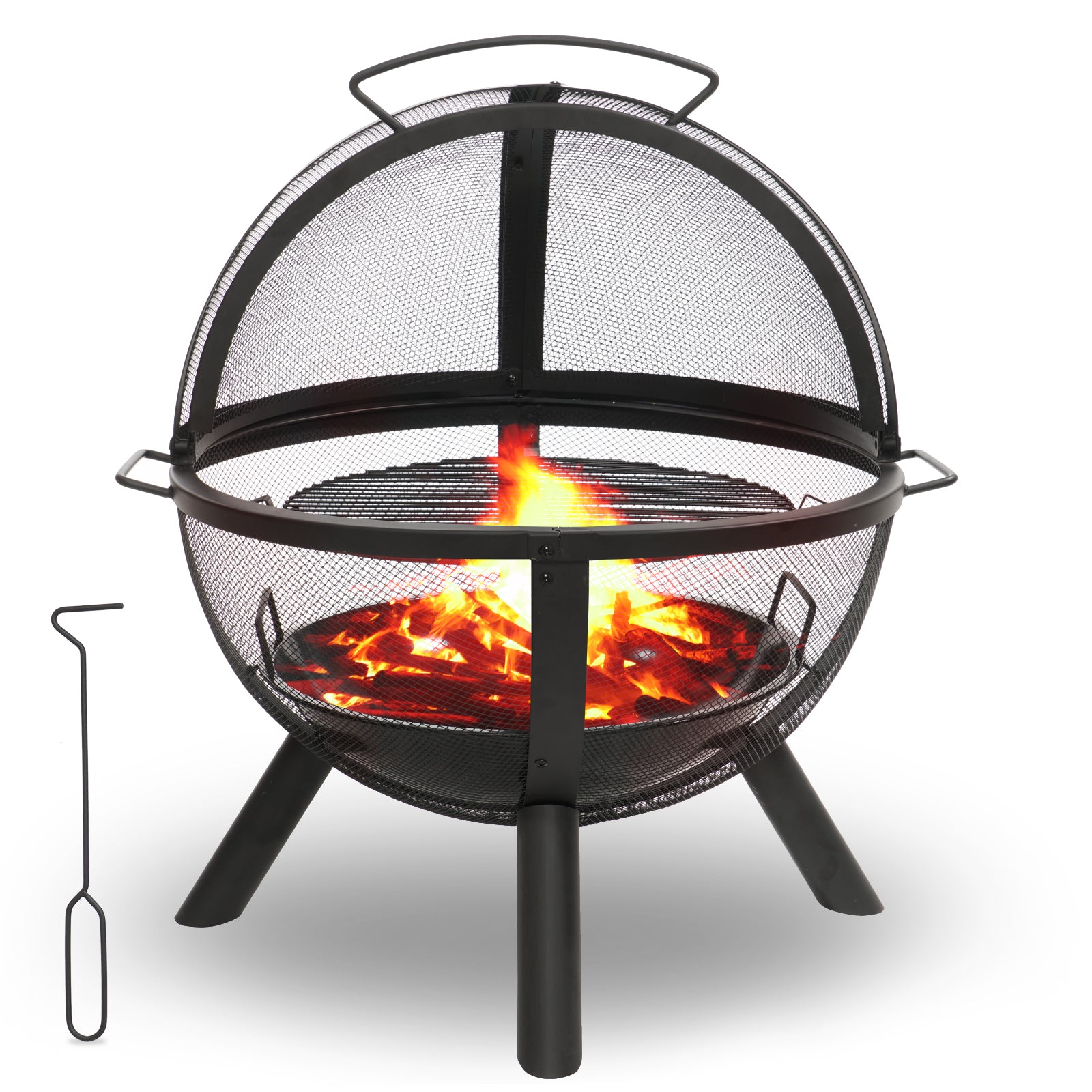 Round Iron Outdoor Fire Pit with Spark Screen