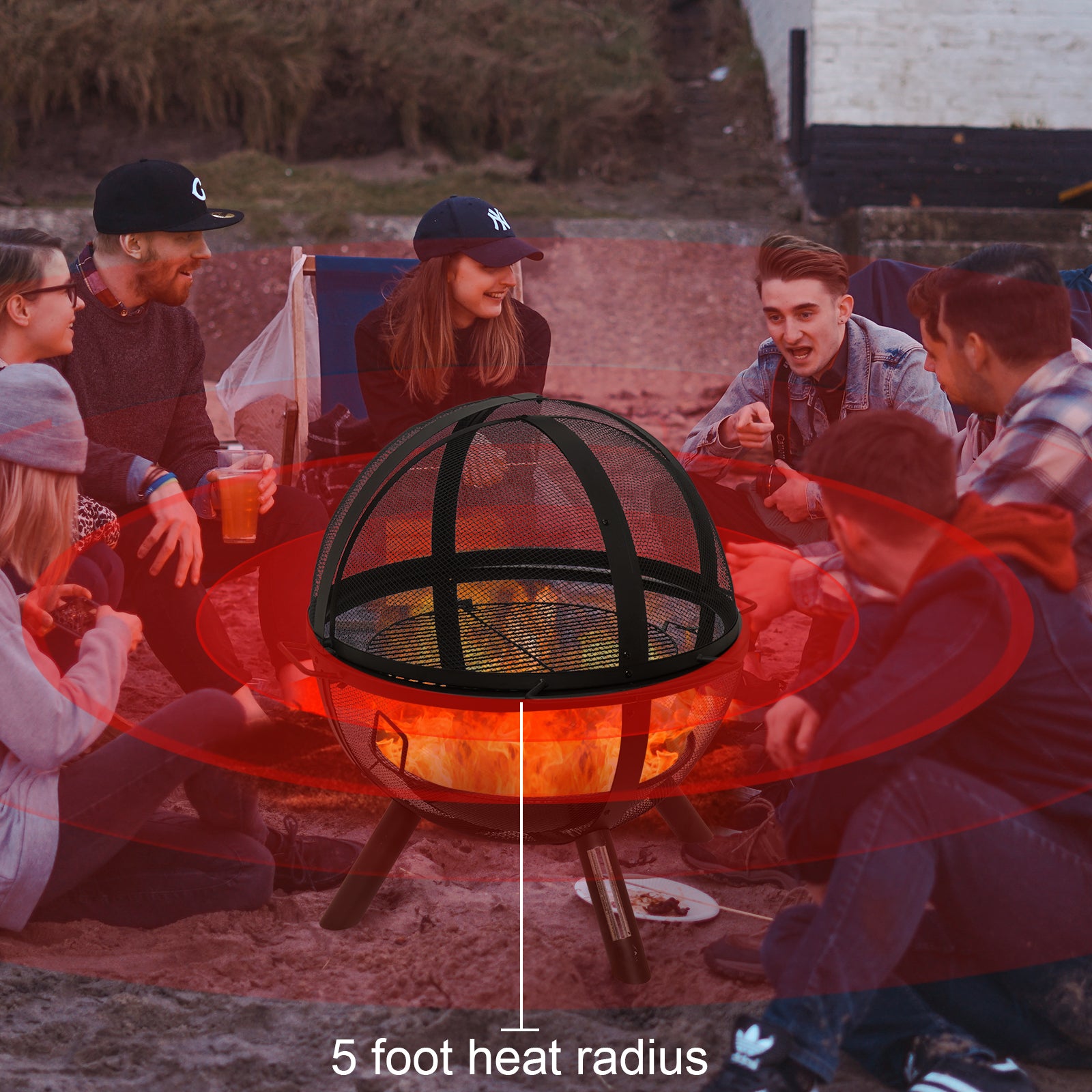 Round Iron Outdoor Fire Pit with Spark Screen