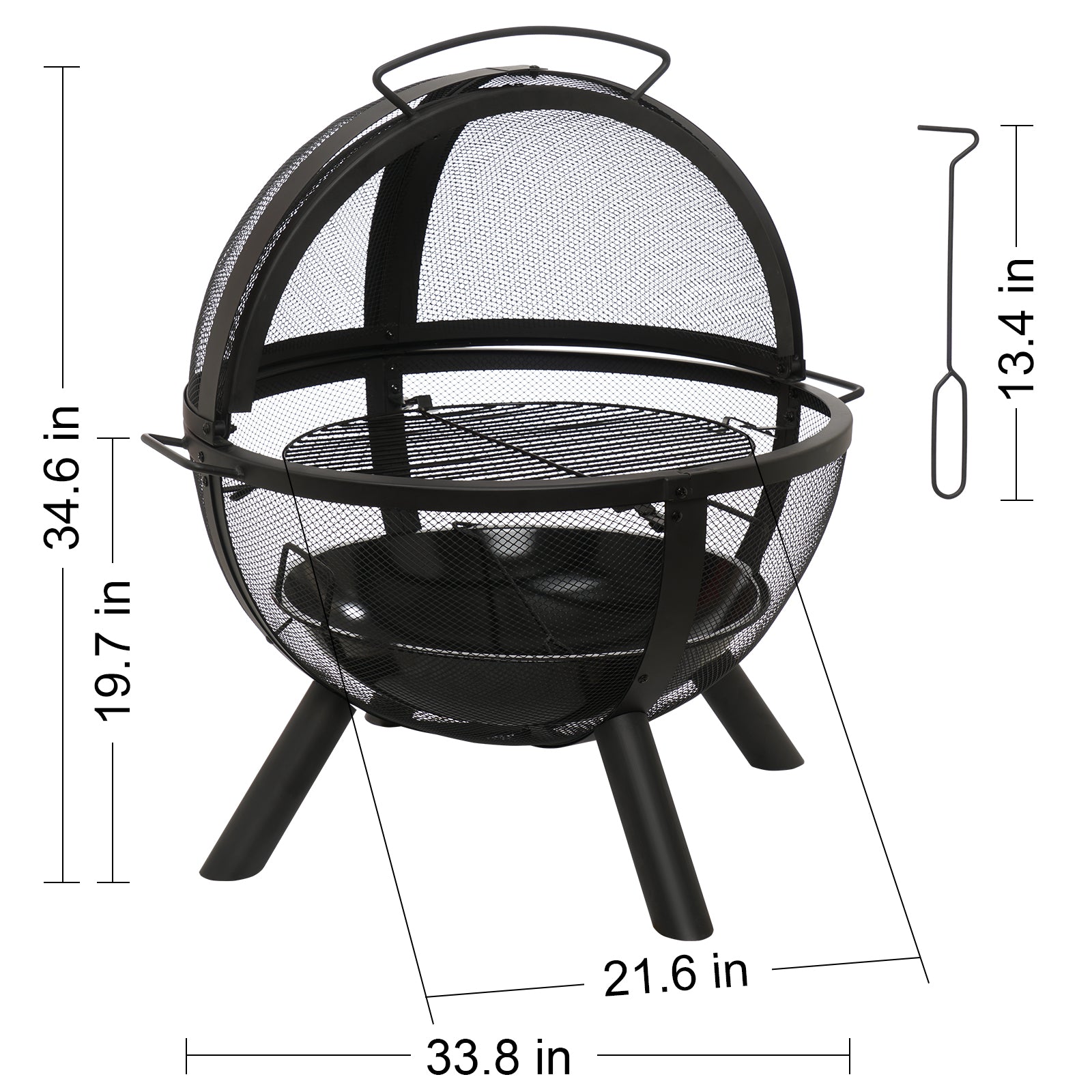 Round Iron Outdoor Fire Pit with Spark Screen