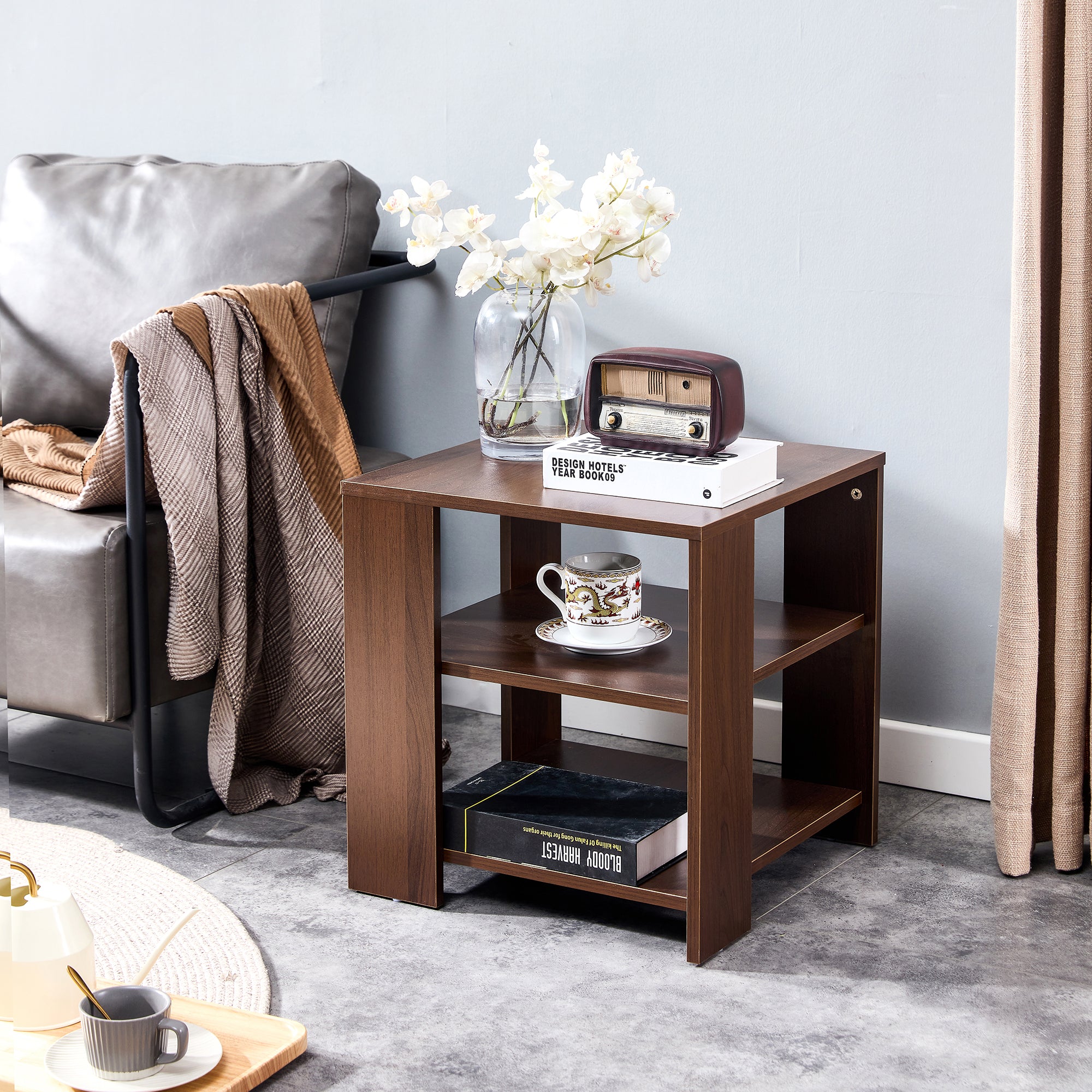 Square Side Table Nightstand 3-tier End Table for Living Room Bedroom