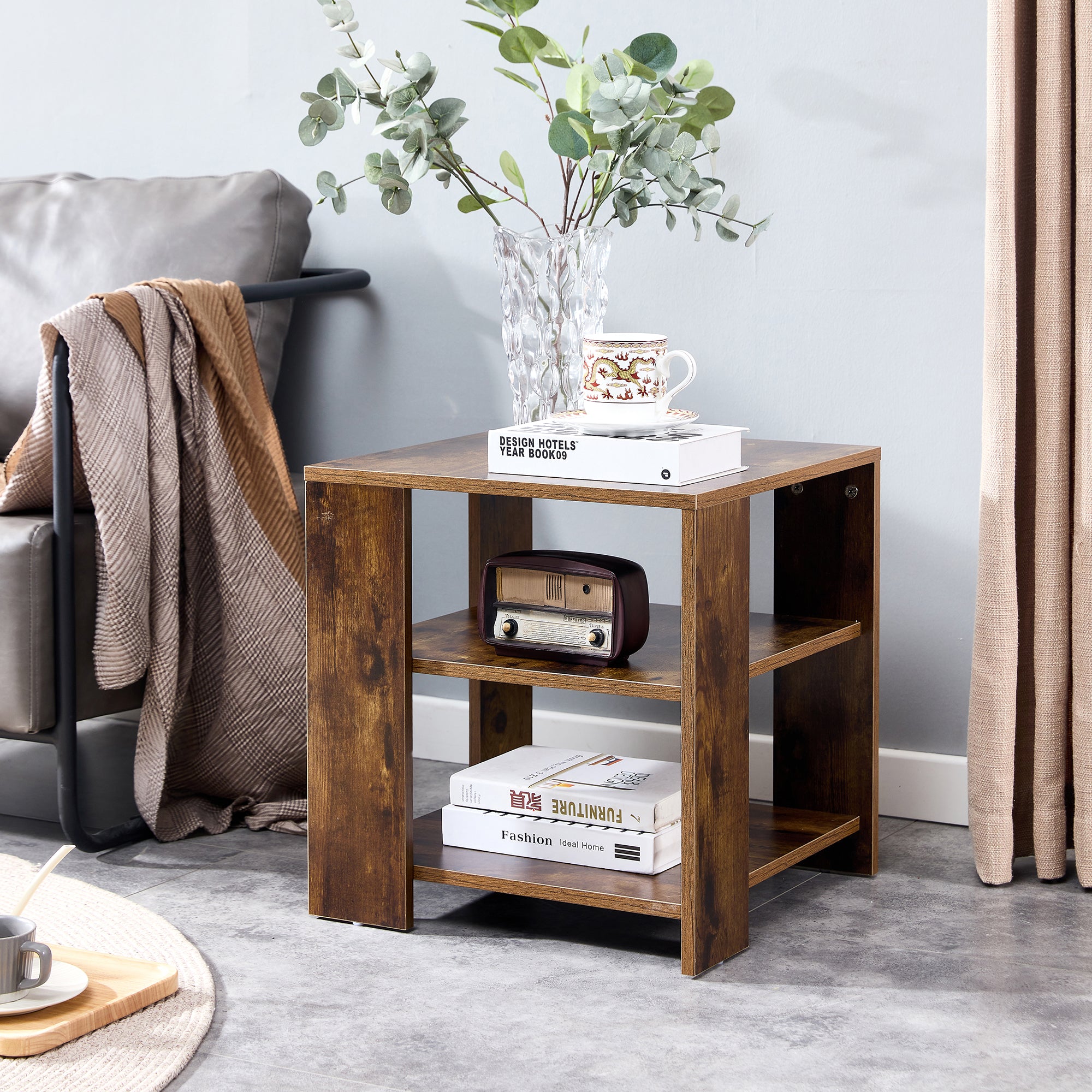 Square Side Table Nightstand 3-tier End Table for Living Room Bedroom