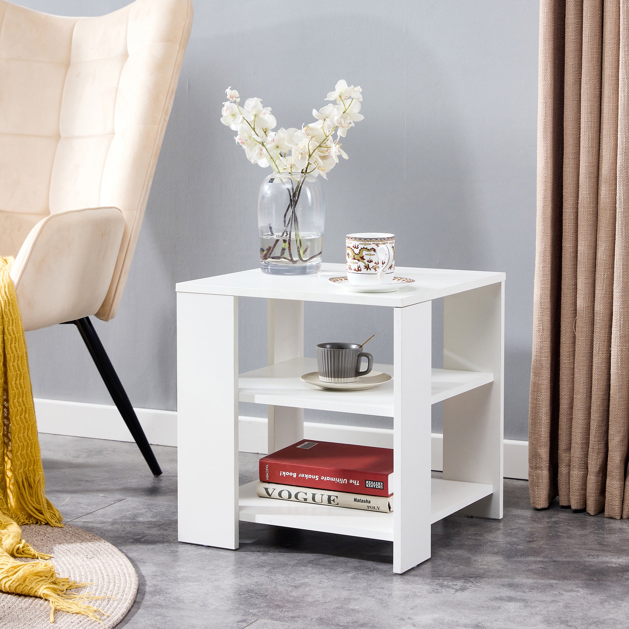 Square Side Table Nightstand 3-tier End Table for Living Room Bedroom
