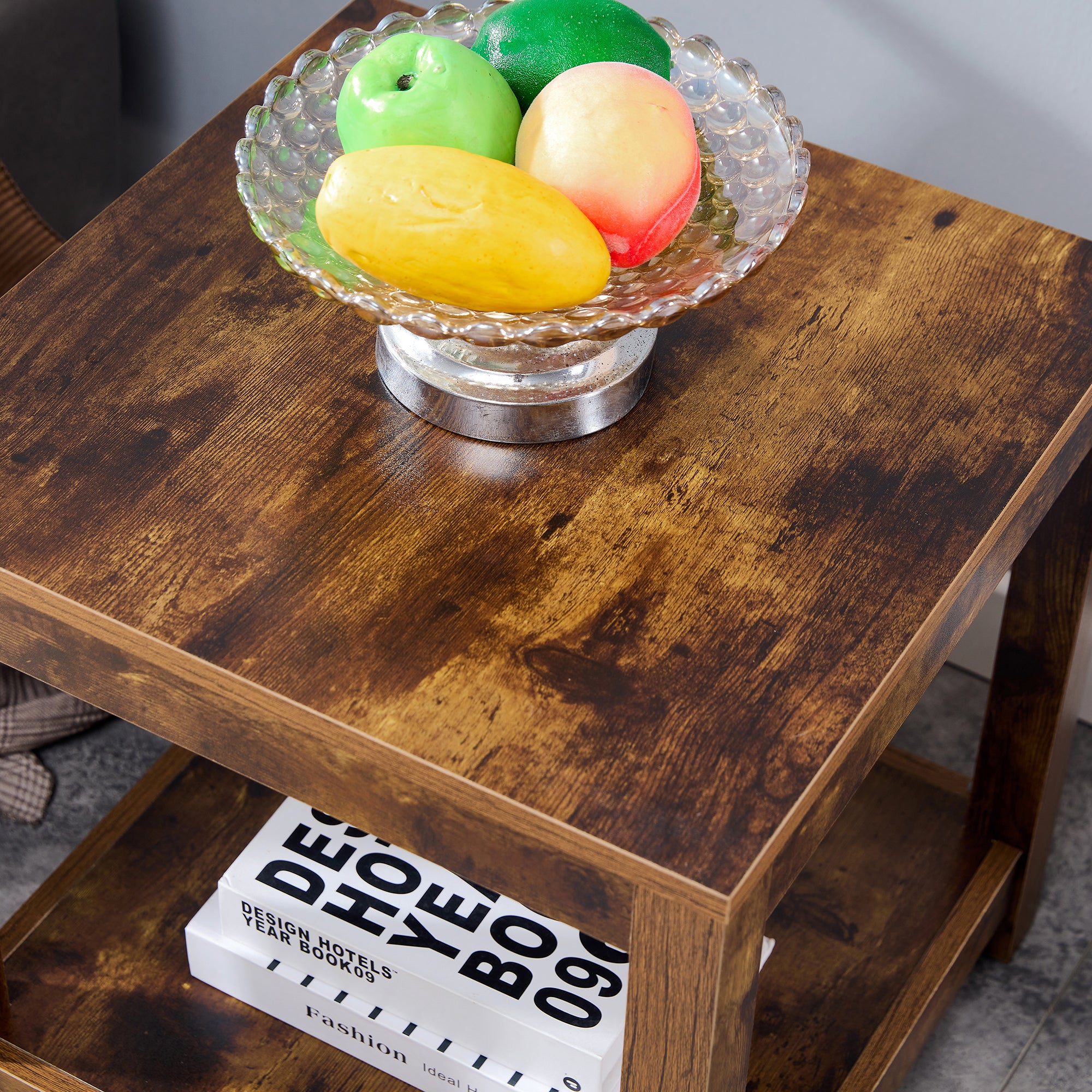 Square Side Table Nightstand 2-tier End Table for Living Room Bedroom