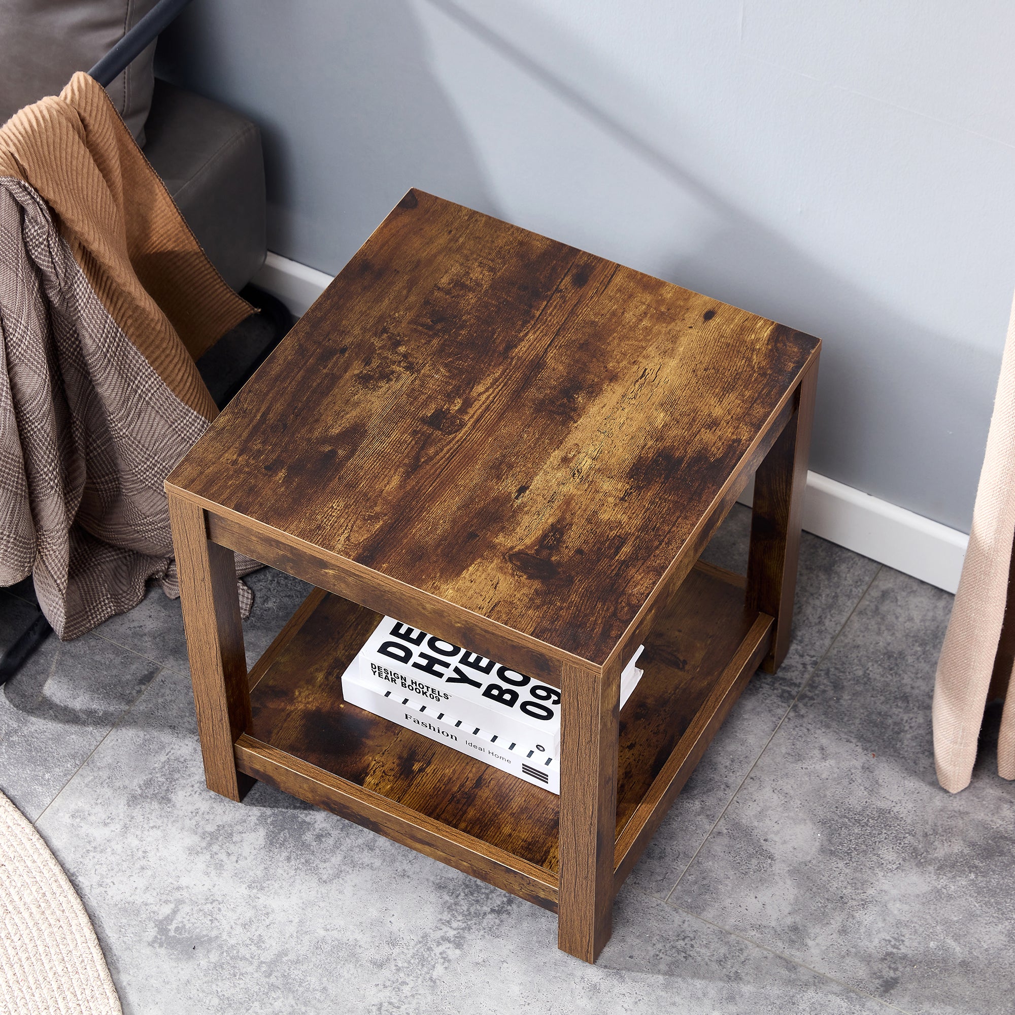 Square Side Table Nightstand 2-tier End Table for Living Room Bedroom