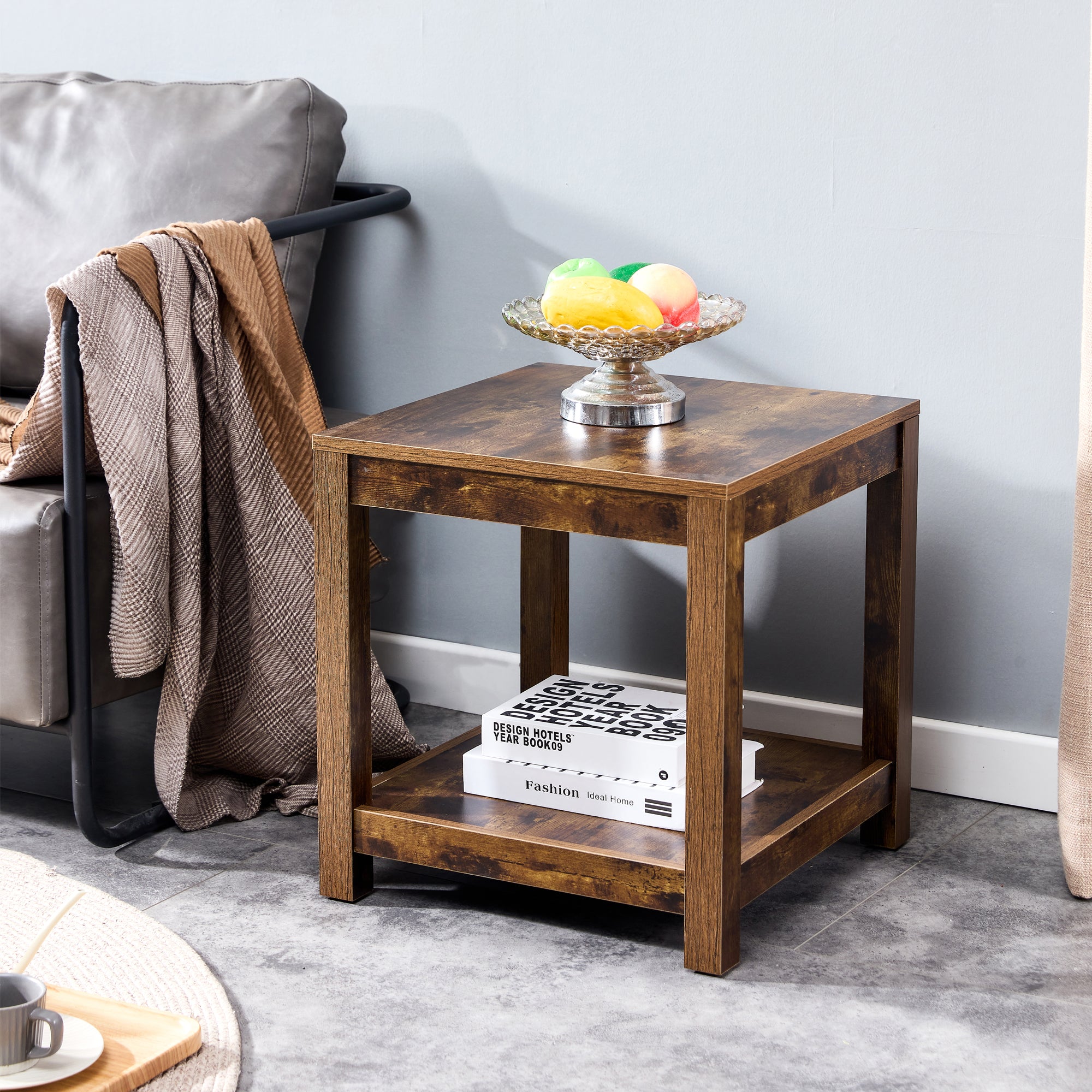 Square Side Table Nightstand 2-tier End Table for Living Room Bedroom