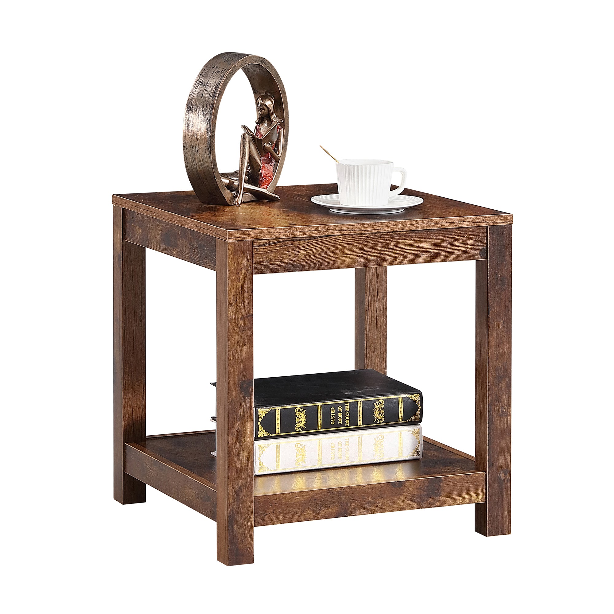 Square Side Table Nightstand 2-tier End Table for Living Room Bedroom