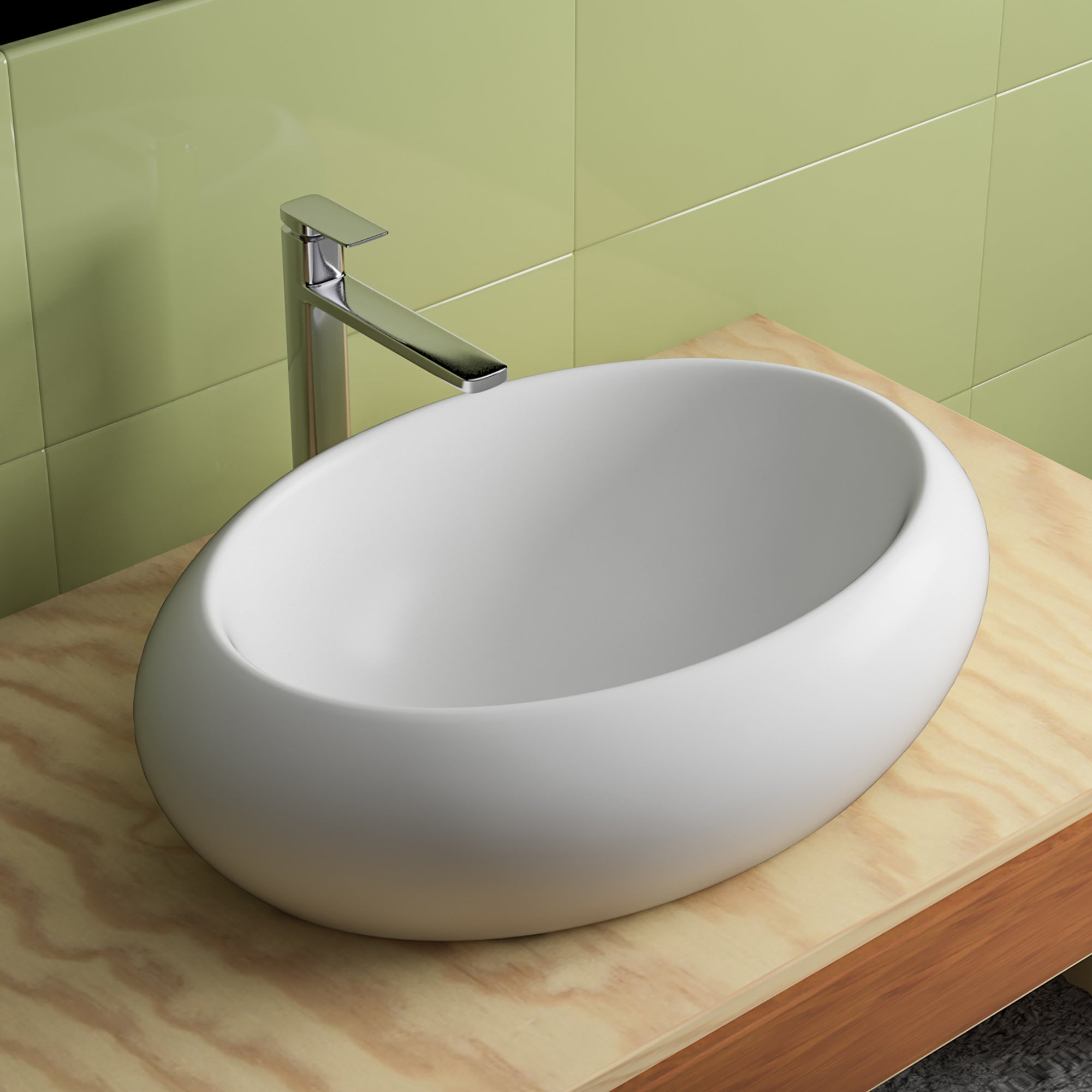 White Ceramic Oval Vessel Bathroom Sink