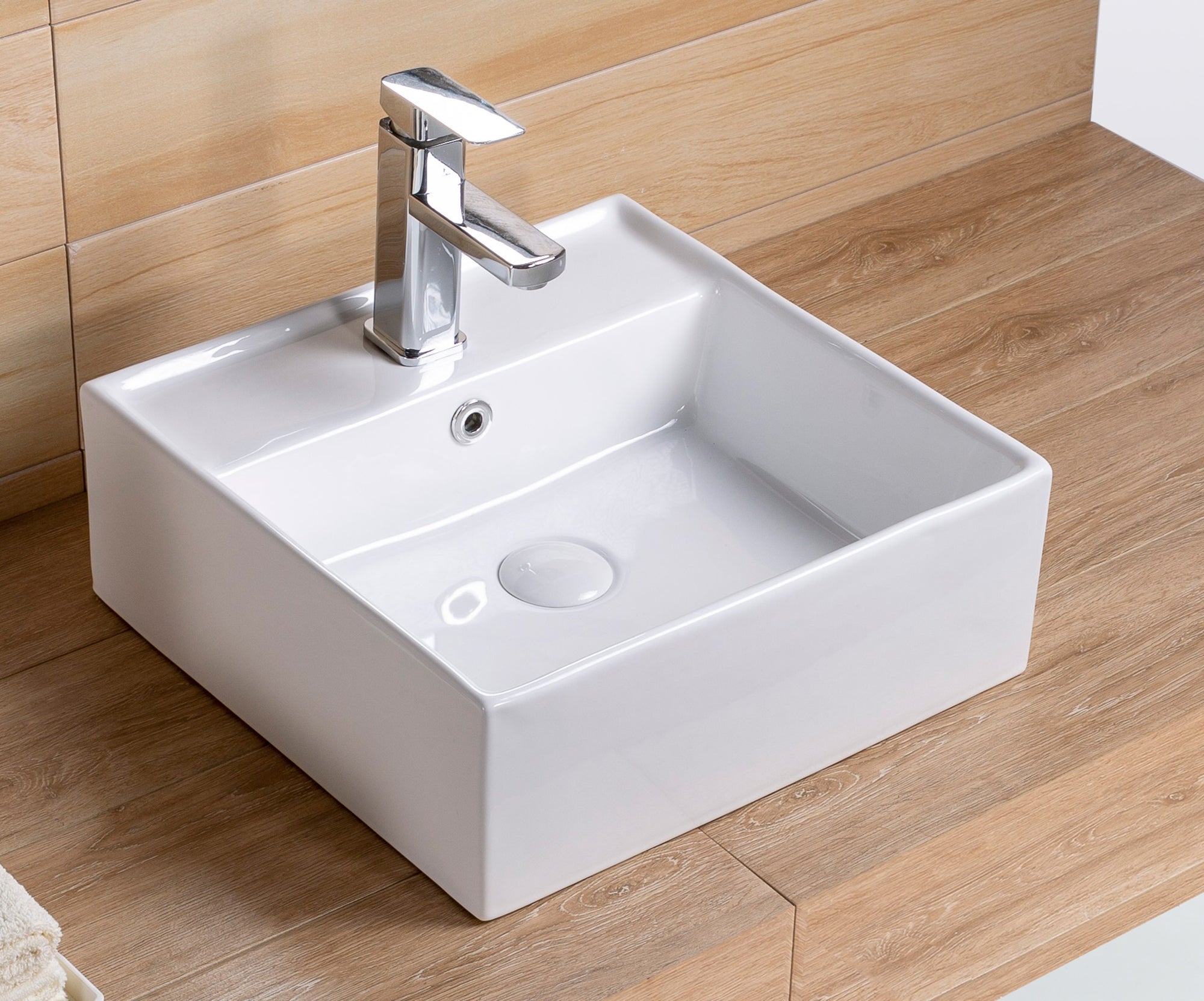 White Ceramic Square Vessel Bathroom Sink